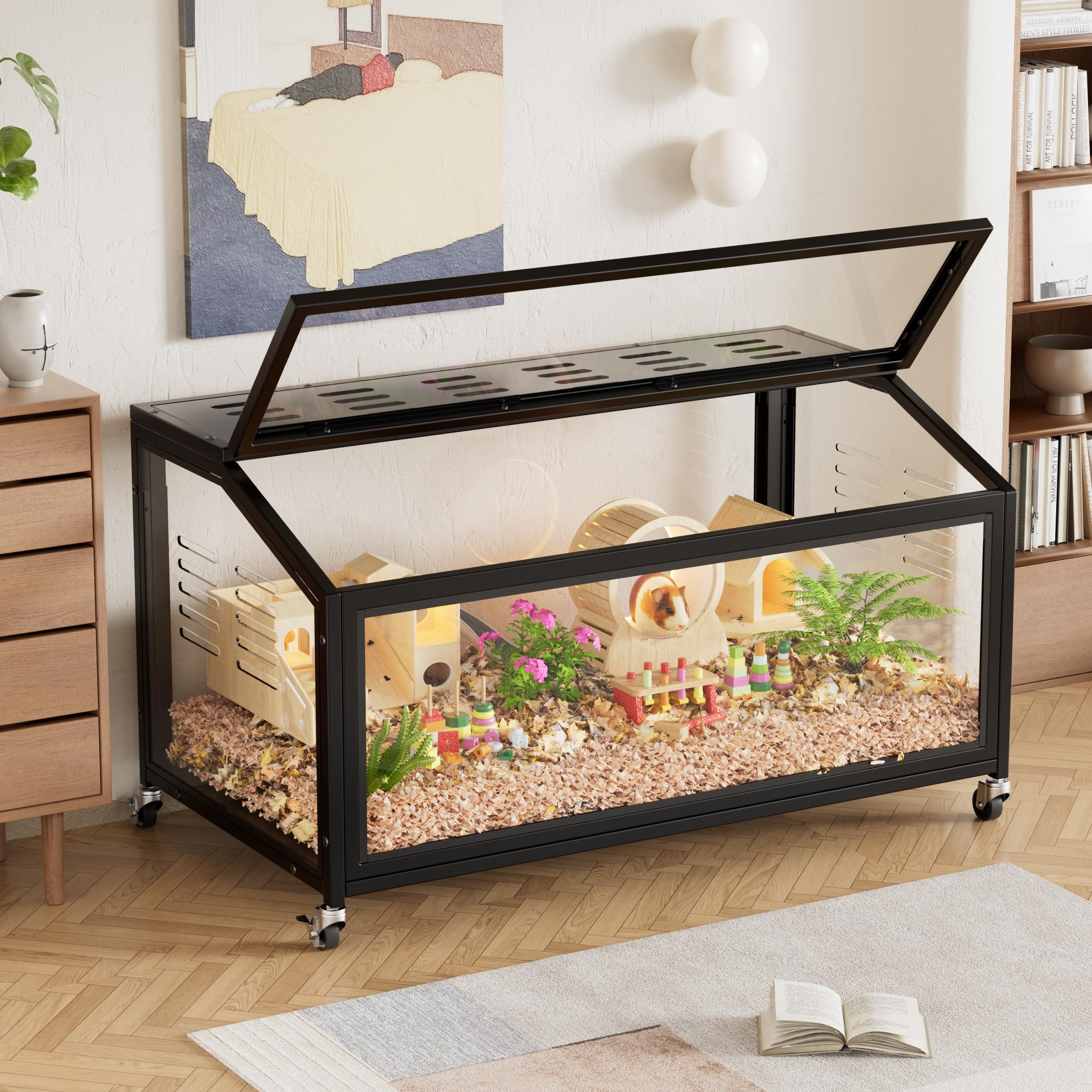 Hamster Cage,100x50x51cm, Large Rat Cage with wheels, Small Animal Cages with Top Access for Dwarf Syrian Gerbil Bucastate Mouse Hamster Tank
