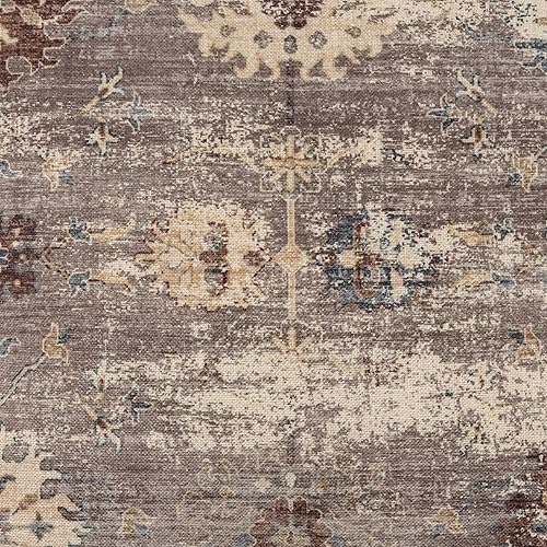 Miniatura 151 de L.R. Resources Inc LR Home Puf otomano de transición de poliéster gris/marfil para decoración del hogar | Reposapiés hecho a mano para decoración de