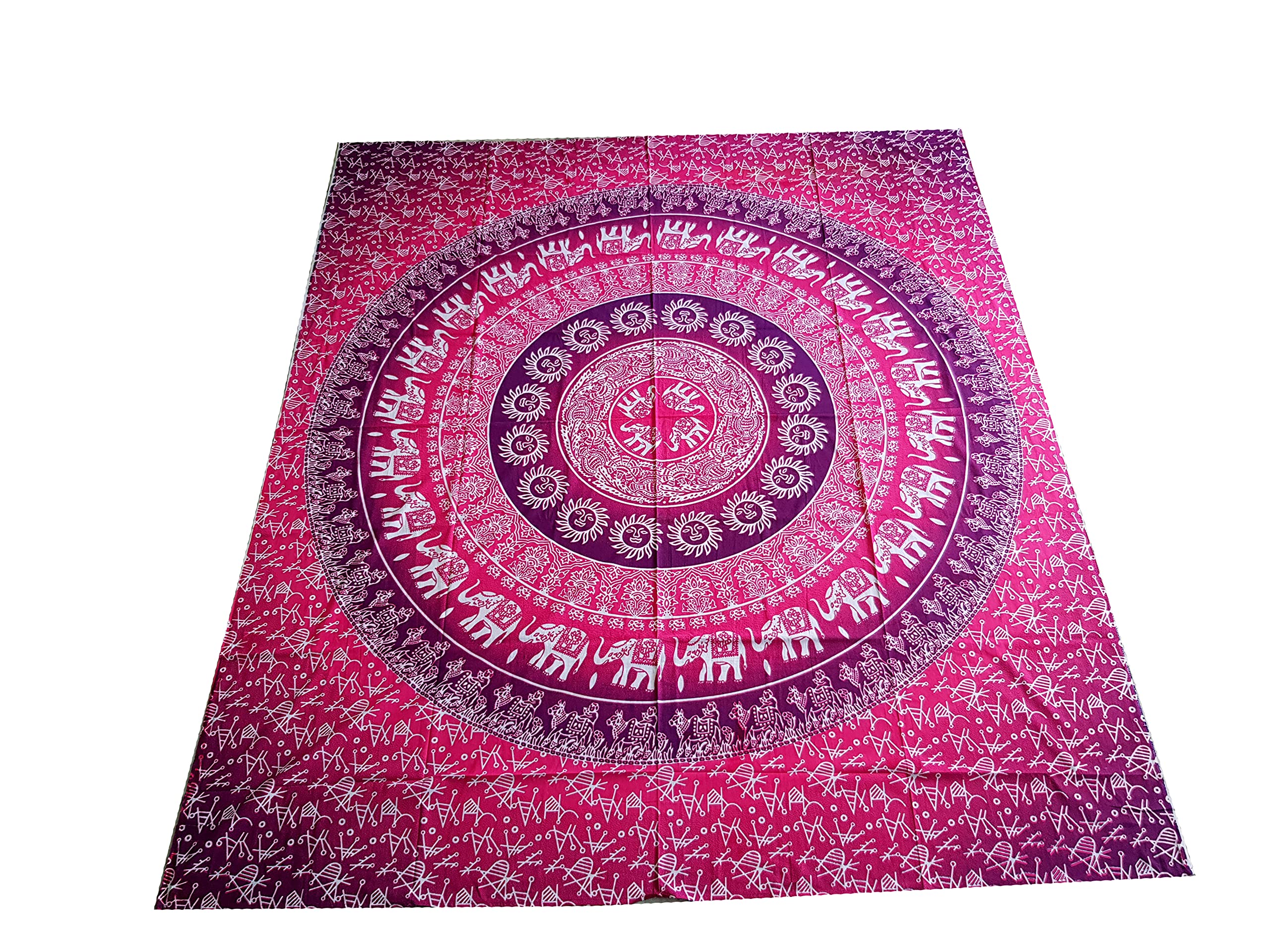 eSplanade Mandala Tapestry India, Queen Indian Mandala Picnic Blanket Bed Sheet Bedspread. (Elephant Red)-image-9