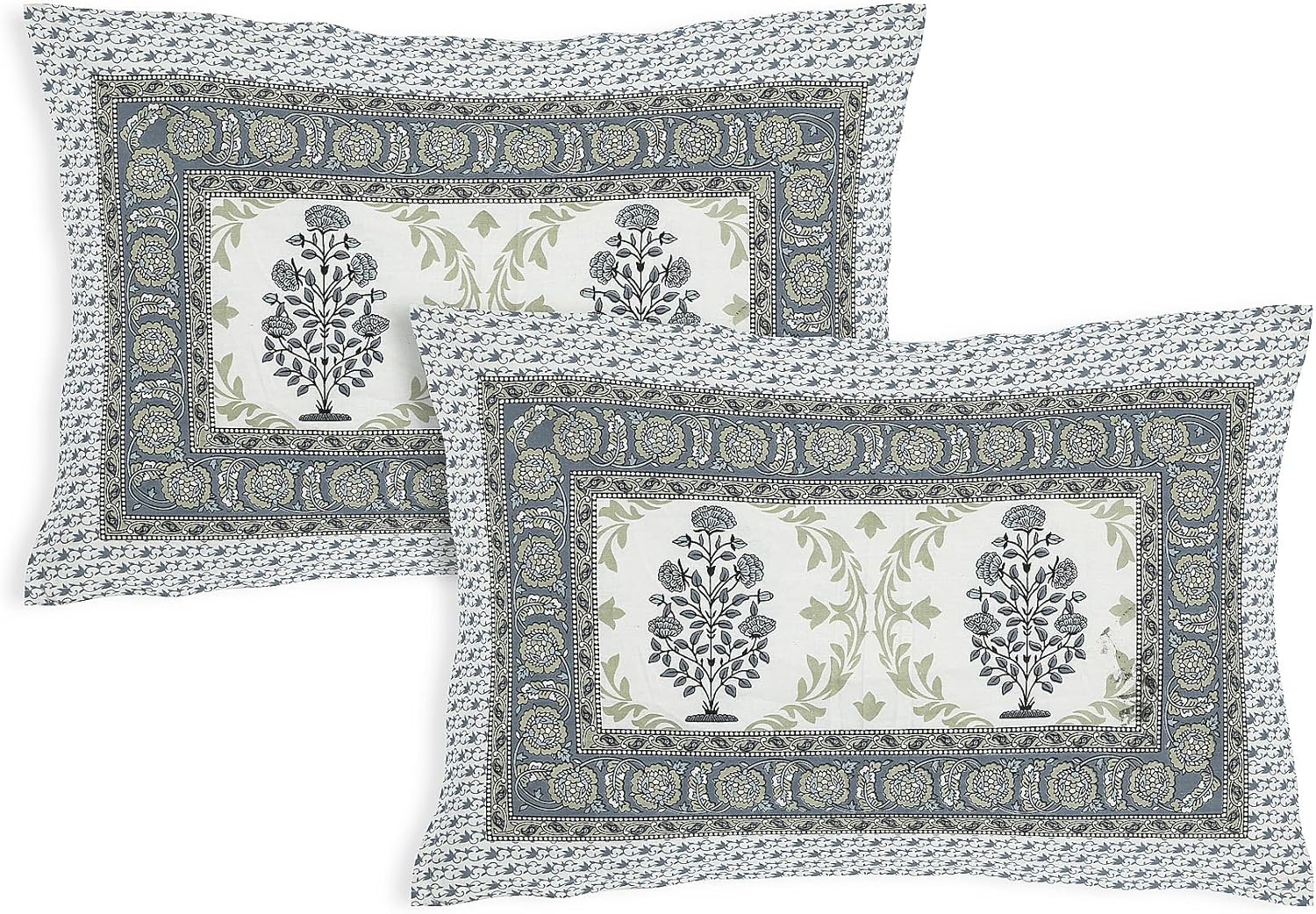 Marusthali Indian Block Printed Cotton Bed Sheets Super King Rajasthani Traditional Printed Flat Sheet with 2 Pillow Cover Hand Block Bedsheets Throw Bedspread 108 x 108 Inches