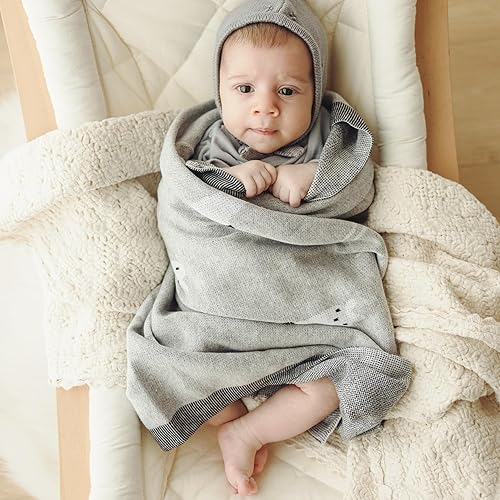Miniatura 4 de Manta de punto para bebé, 100% algodón de lujo, suave, acogedora, manta para envolver cuna, manta de regalo para recién nacidos, bebés, niños