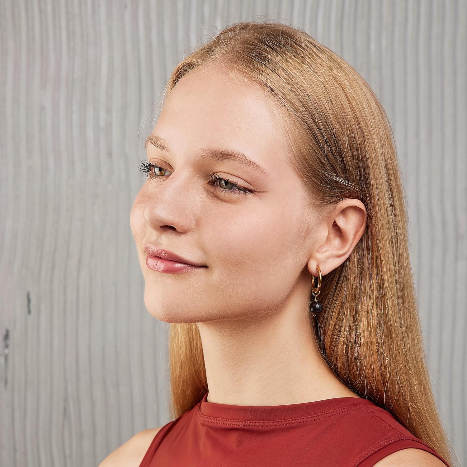 Shungite Stone Earrings | Huggie Small Hoop Earrings with Charm | Shungite Drop Dangle Earrings for Women | Circle Congo Jewelry 10mm Beads