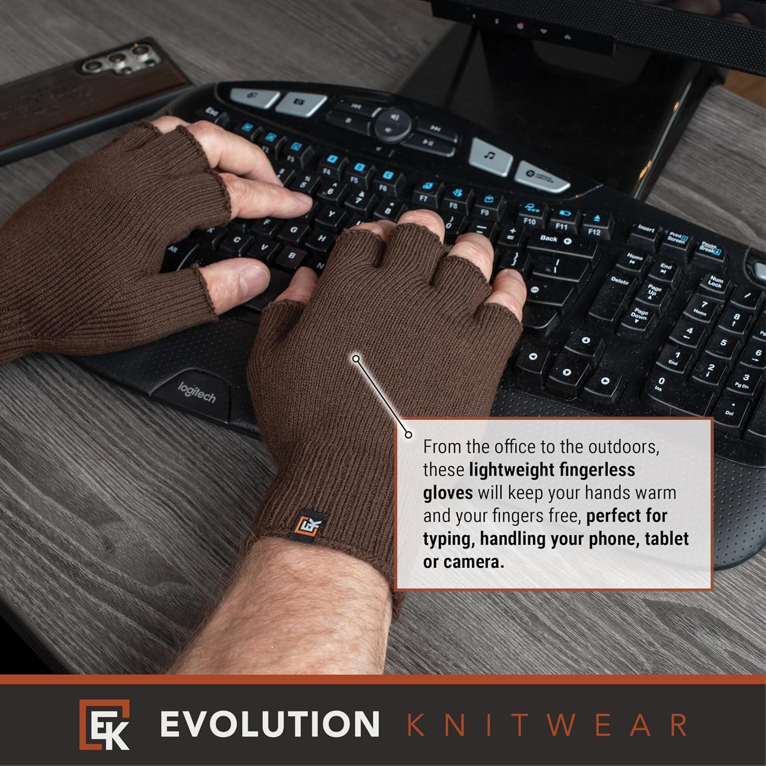 Evolution Knitwear Wool Knit Fingerless Gloves - Made in the USA - Super Soft Merino Wool - Large - Image 6