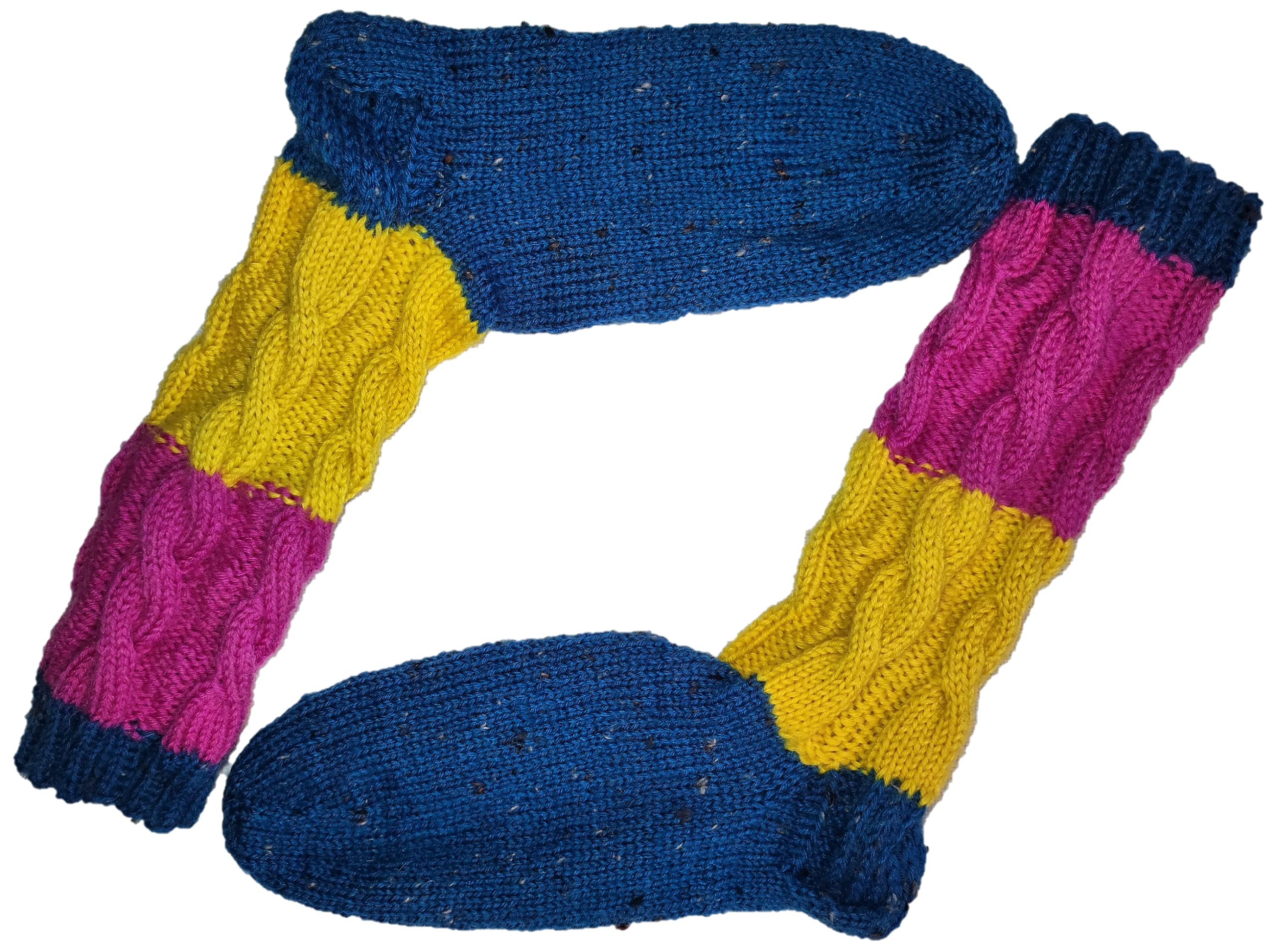 Selbstgestrickt/Loferl/Wollsocken/Bundhöhe ca. 24 cm mit Zopfmuster/gestrickt aus 2 verschiedenen Wollen/Gr. ist 40-41