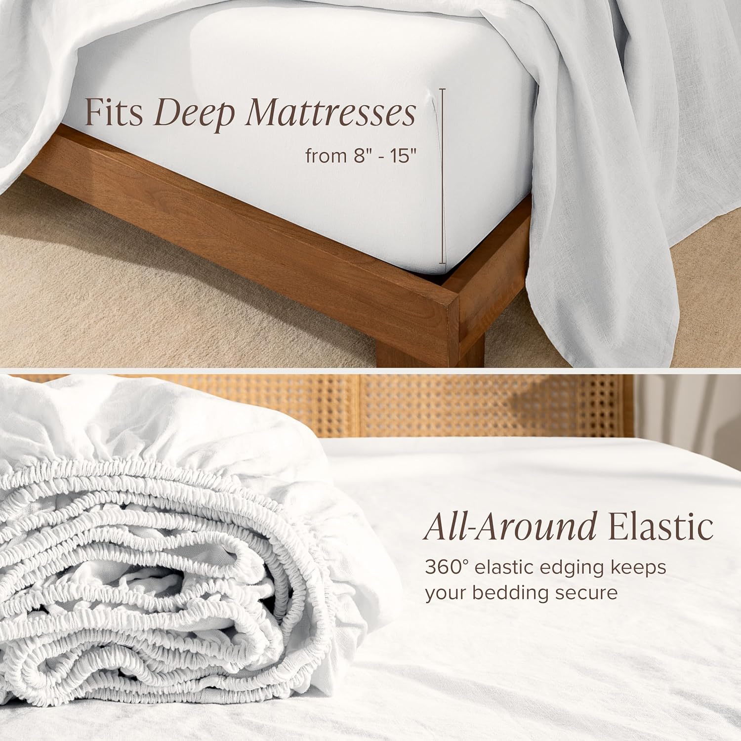 Bare Home Queen Sheet Set - Luxury 100% Linen Bed Sheets - Deep Pockets - Easy Fit - 4 Piece Set - Bedding Sheets & Pillowcases (Queen, Soft White)