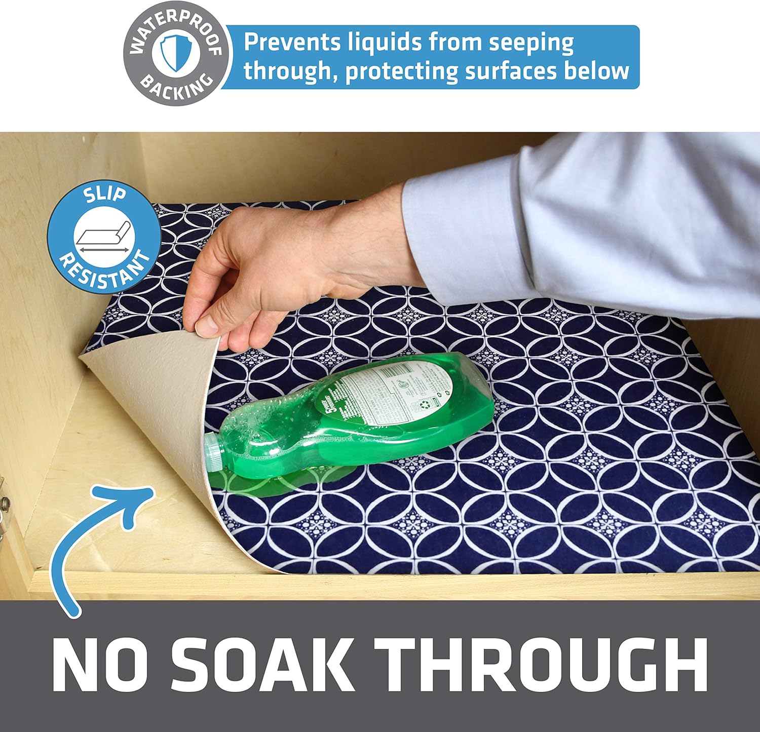 Drymate Premium XL Under The Sink Mat (24” x 59”), Cabinet Protection Mat, Shelf Liner - Absorbent/Waterproof/Slip-Resistant - Machine Washable, Durable (Made in The USA) (Indigo) -