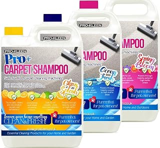 Pro-Kleen Pro+ Carpet and Upholstery Cleaning Solution 3 x 5L – 4 in 1 Concentrate Carpet Shampoo – Suitable for All Machines 5L of Ocean Fresh, Citrus and Spring Bloom