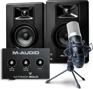 M-Audio Recording, Streaming and Podcasting Bundle   M-Track Solo USB Audio Interface, BX4 Stereo Speakers and Marantz MPM-1000 Condenser Microphone