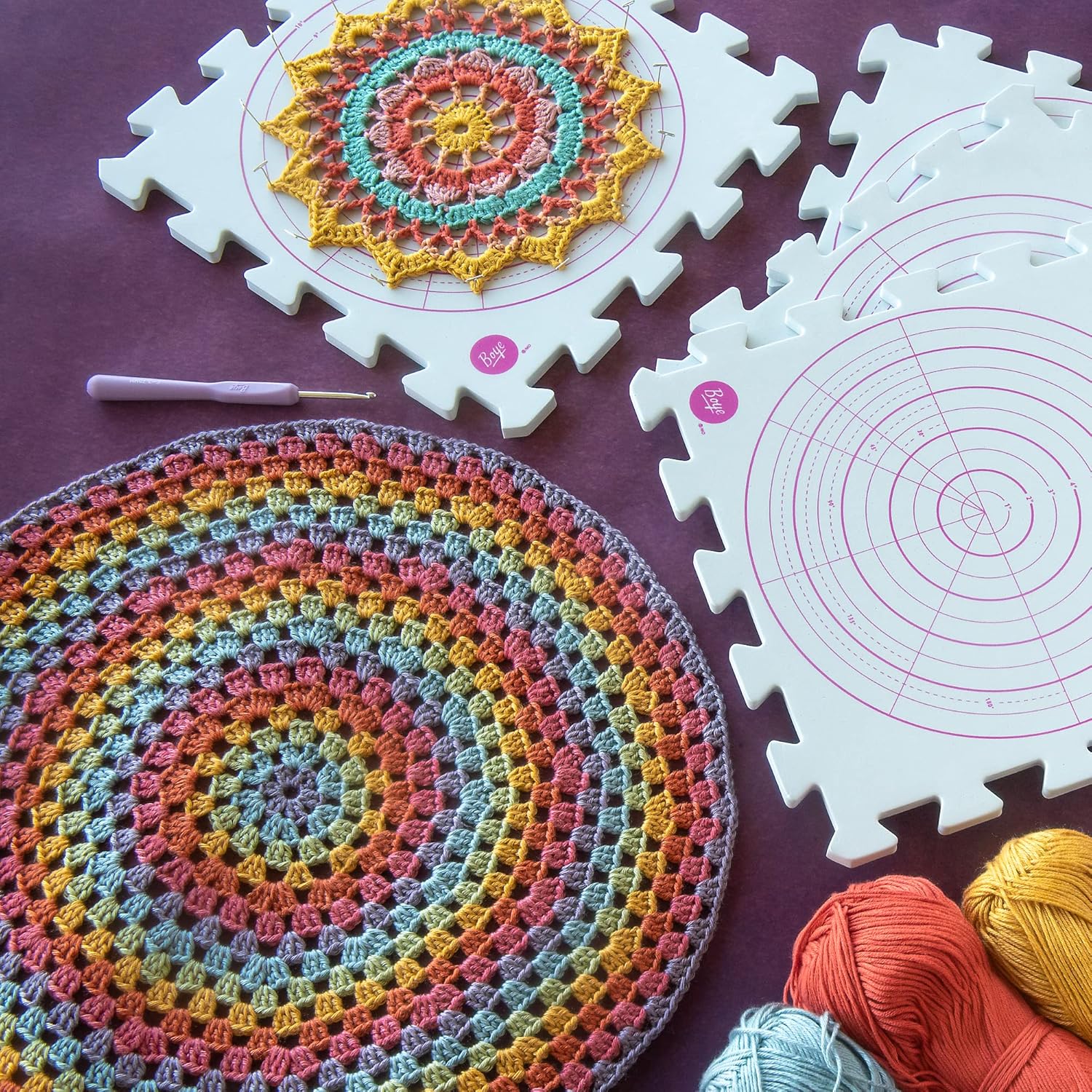 Boye 42-40166 Circular Interlocking Crochet and Knitting Blocking Boards, 12" x 12", Multicolor, 4pcs