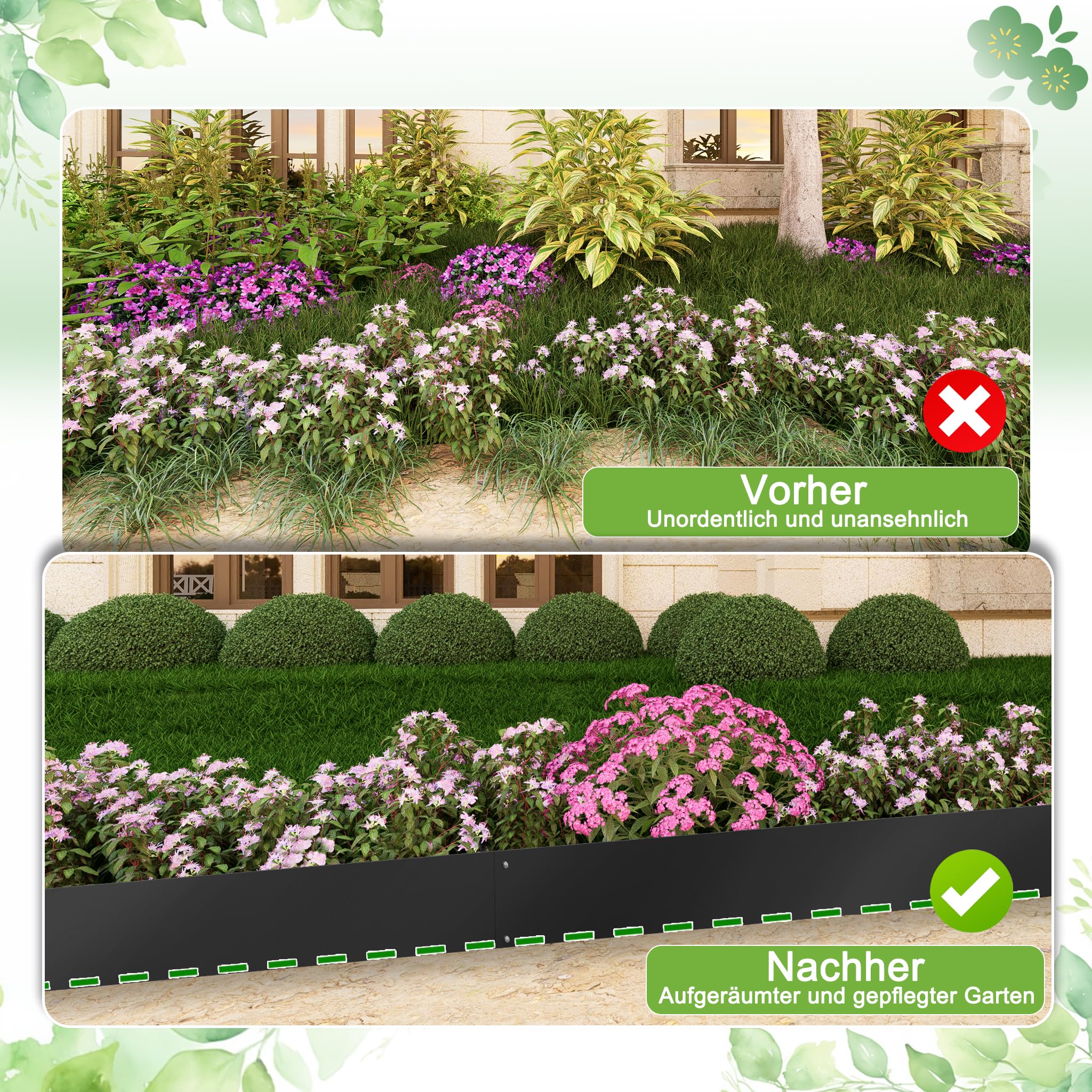 Froadp Flexible Rasenkante, L 100 x H 10 cm Beeteinfassung Metall, Beetumrandung mit 50 Erdanker, Garten Beetbegrenzung für Hof Bauernhof Verwendet Werden, Schwarz,10 Stück