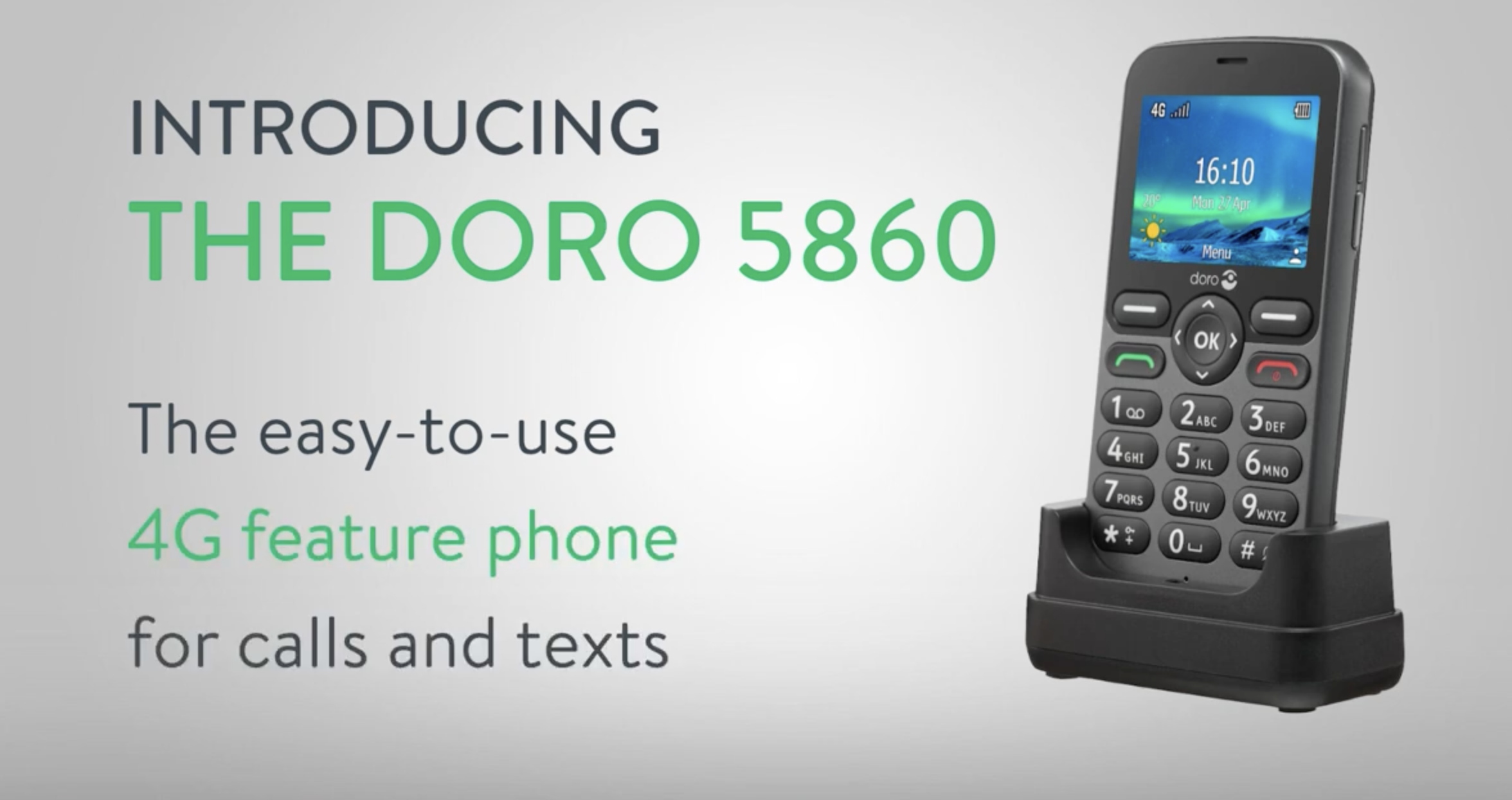 Doro 5860 4G Entsperrtes Mobiltelefon Für Senioren Mit Sprechenden Zahlentasten, 2 MP Kamera, Assistenztaste Und Ladeschale [UK- Und Irische Version] (Weiß