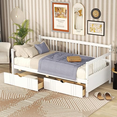 Miniatura 105 de Merax Sofá cama individual con listones de madera, soporte moderno sofá cama con rieles, tamaño individual, blanco marfil Marfil blanco,Espresso