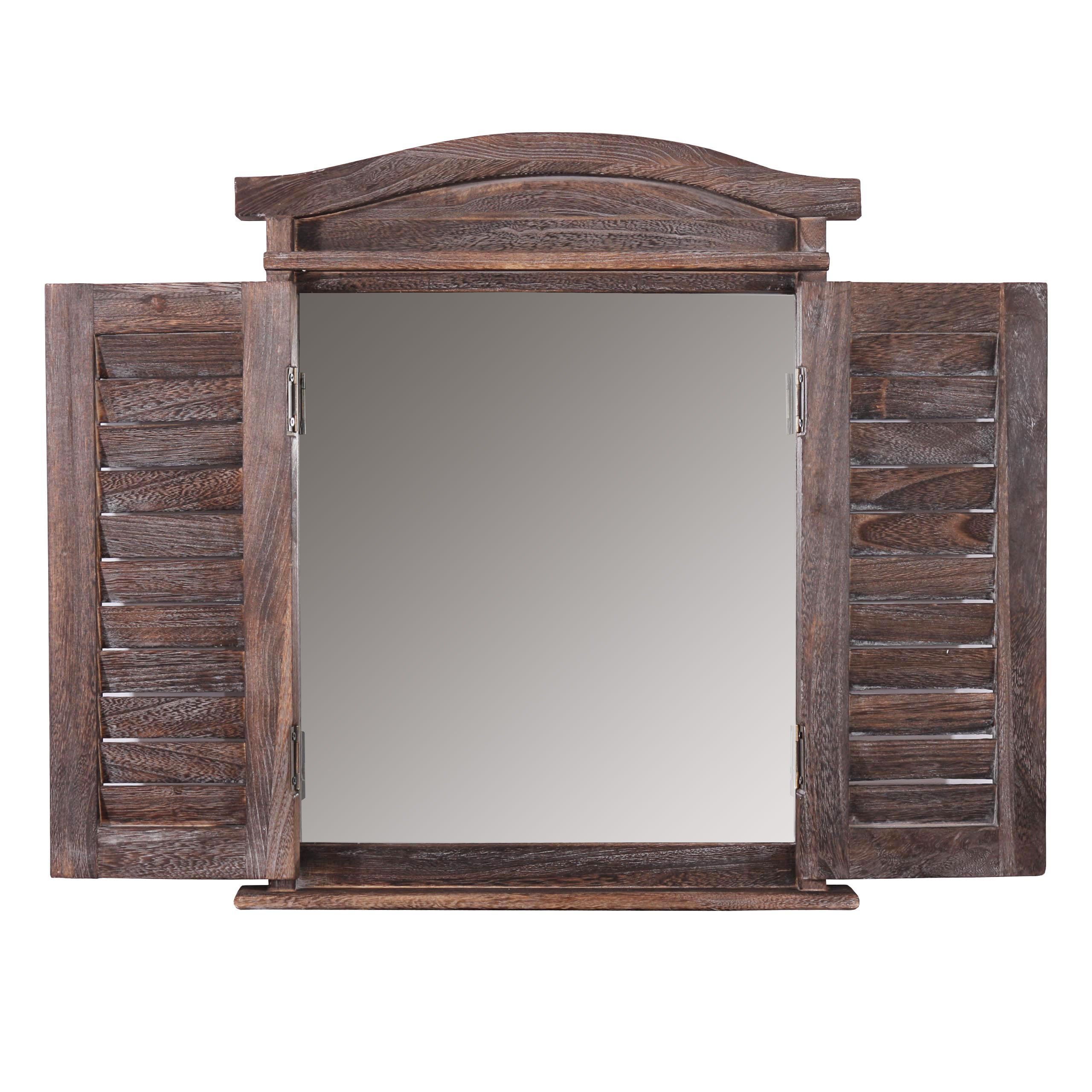Mendler Wandspiegel mit Fensterläden 53x42x5cm - braun Shabby | Spiegelfenster