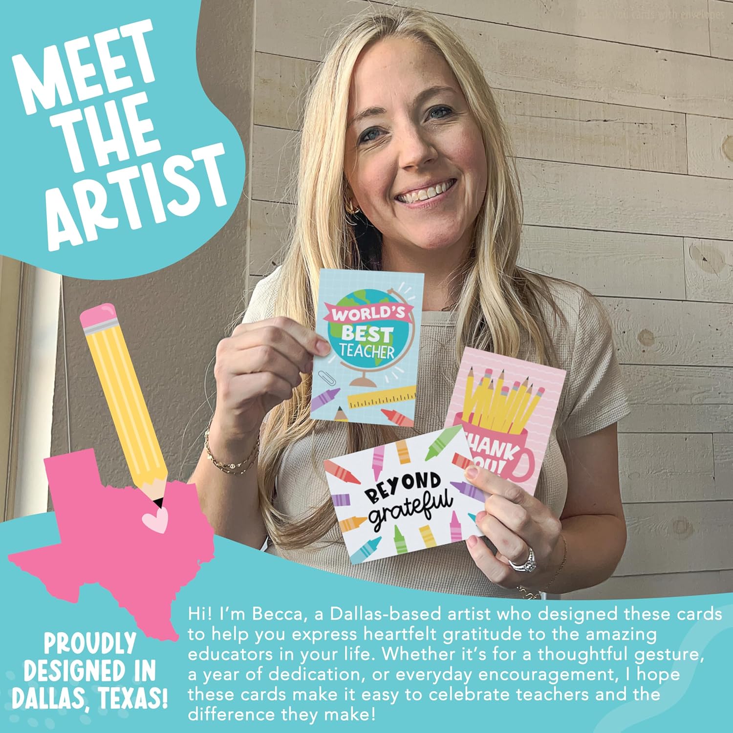 Hadley Designs 24 Teacher Thank You Cards With Envelopes - 4x6 Teacher Appreciation Cards Bulk, Cute Thank You Notes From Students, Assorted End of School Year Card for Teachers Gifts, Designed in USA - Image 2