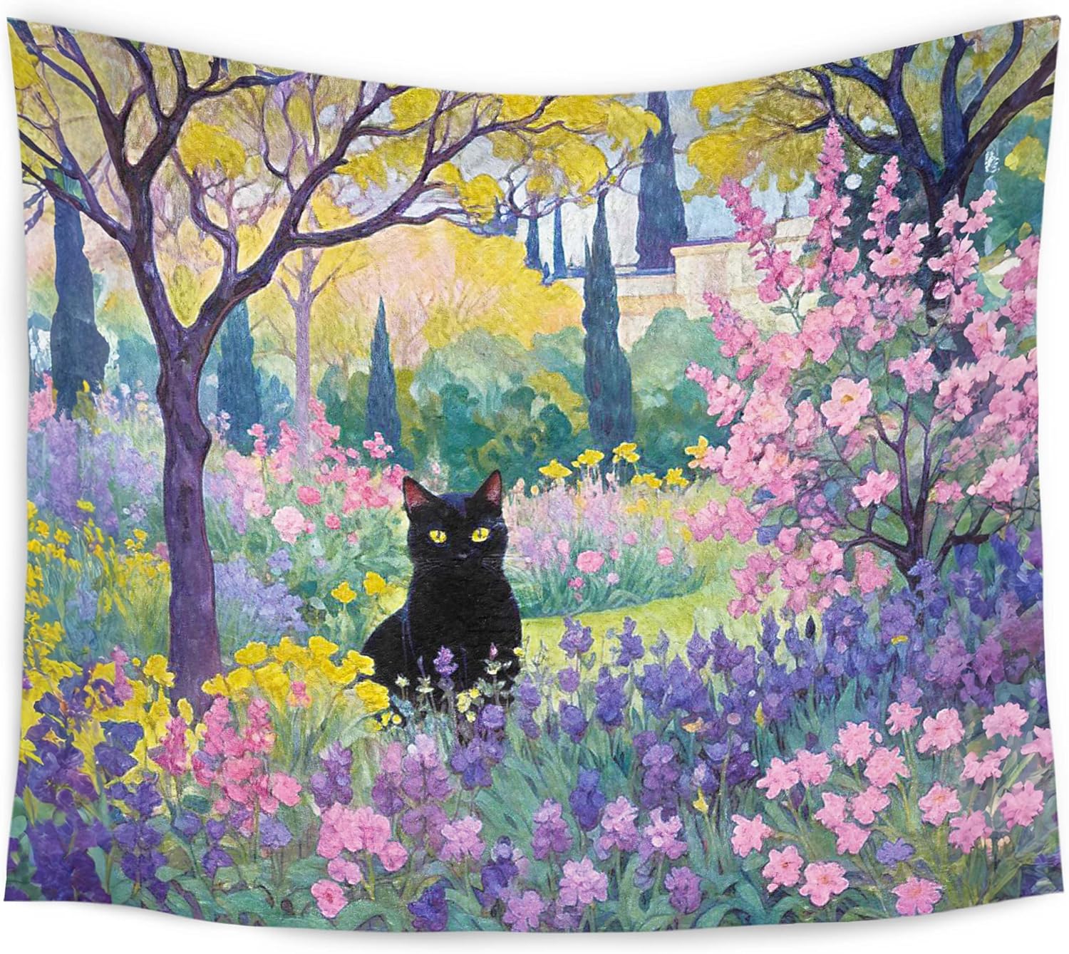 WARDOS Spring Garden Black Cat Tapestry, Cats Lovers Lady Gifts, Cat Mom Grandma Gifts, Vintage Floral Cats Decorative Tapestry Wall Hanging for Home Bedroom Living Room Office Decor, 50x60 Inch