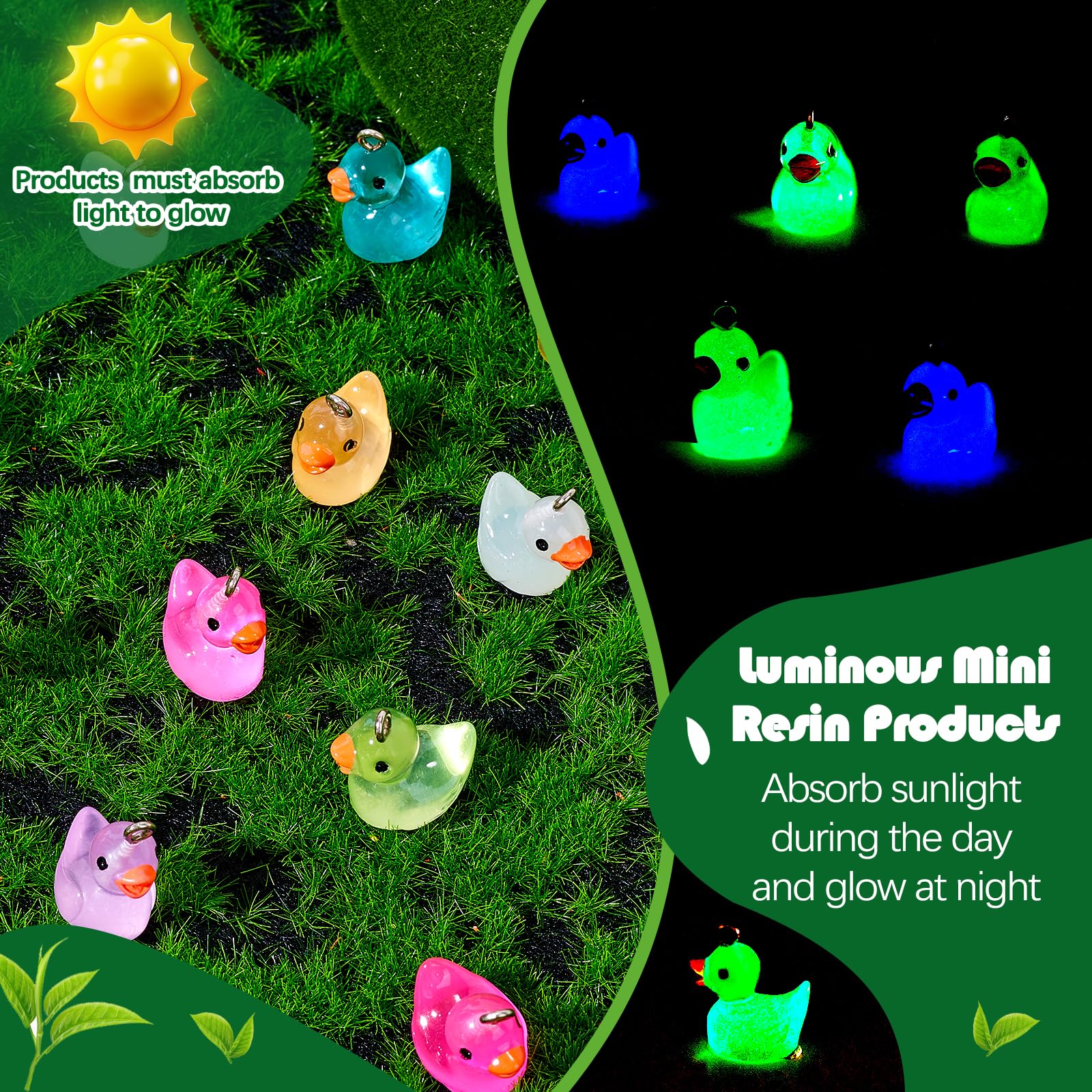 48 ciondoli luminosi in resina a forma di anatra che si illuminano al buio, ciondoli a forma di mini anatra, graziosi ciondoli a forma di animale, per bracciali, collane, orecchini,