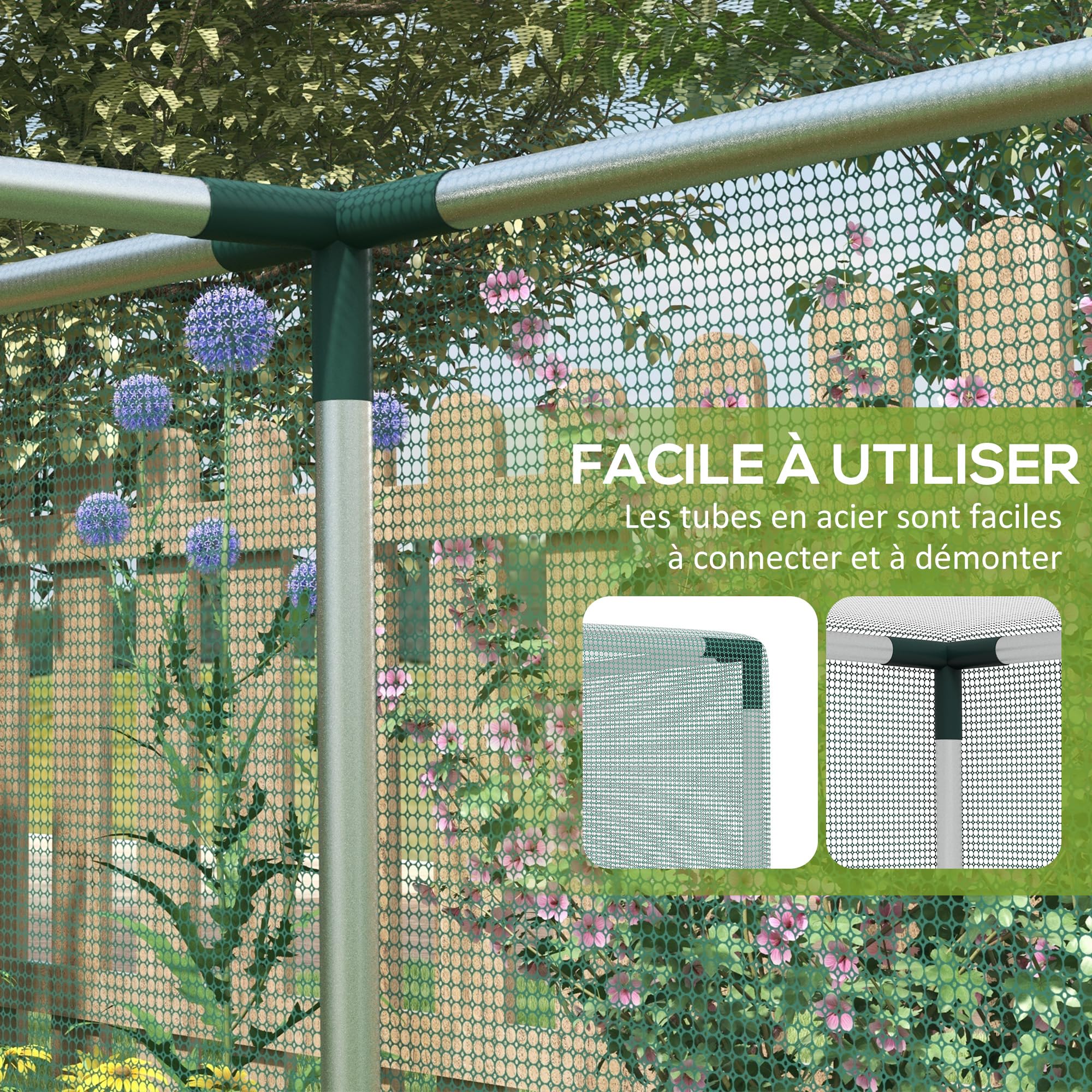 Outsunny Serra da giardino, gabbia di coltivazione per piante da giardino, porta con cerniera, tubi in acciaio zincato, tenda di protezione per piante, verde