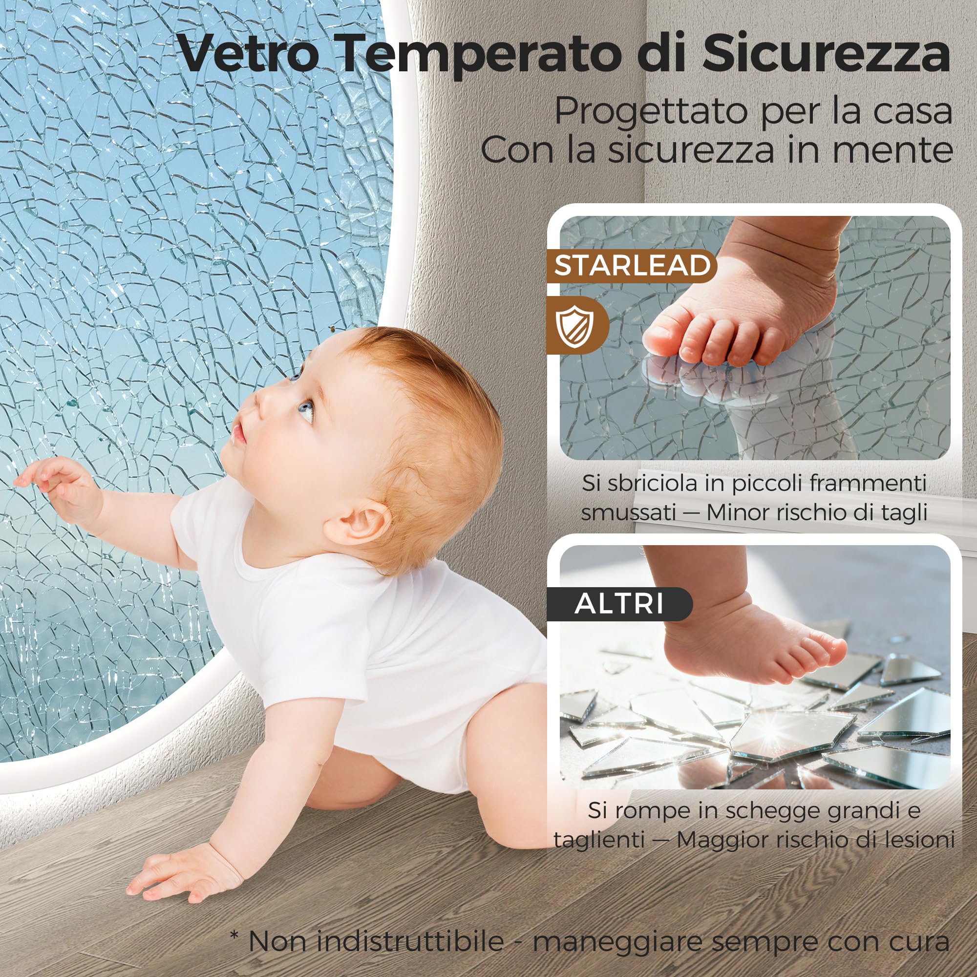 STARLEAD Specchio da bagno rotondo da 80 cm, con illuminazione, Bluetooth, lente d'ingrandimento 5x