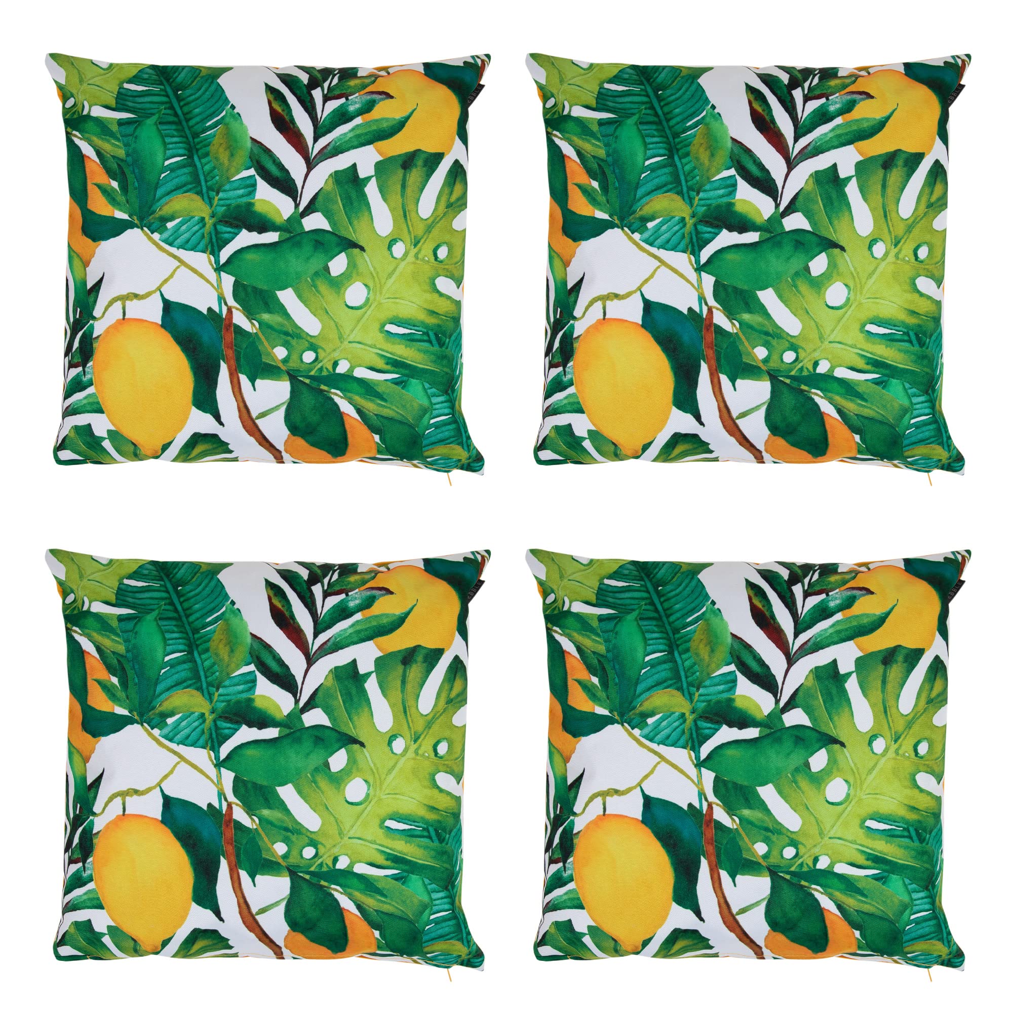 Bean Bag Bazaar Outdoor Cushions Filled, Wild Collection, Lemon Print, Set of 4, 43cm x 43cm, Water Resistant, Outdoor Cushions for Garden Furniture, Garden, Patio