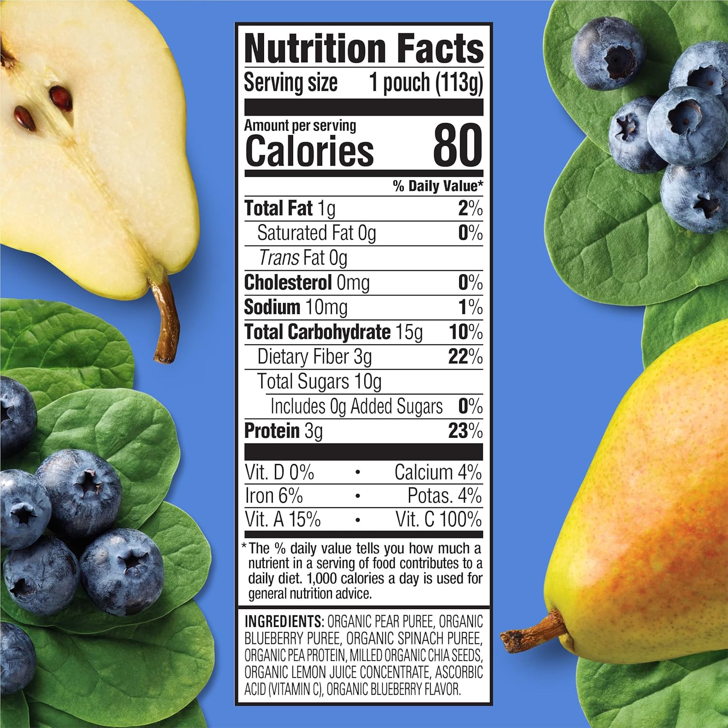 Happy Tot Organics Stage 4 Fiber & Protein, Pears, Blueberries & Spinach (Pack of 16) & Super Morning Stage 4, Apple Cinnamon, Yogurt, Oats + Super Chia (Pack of 8)