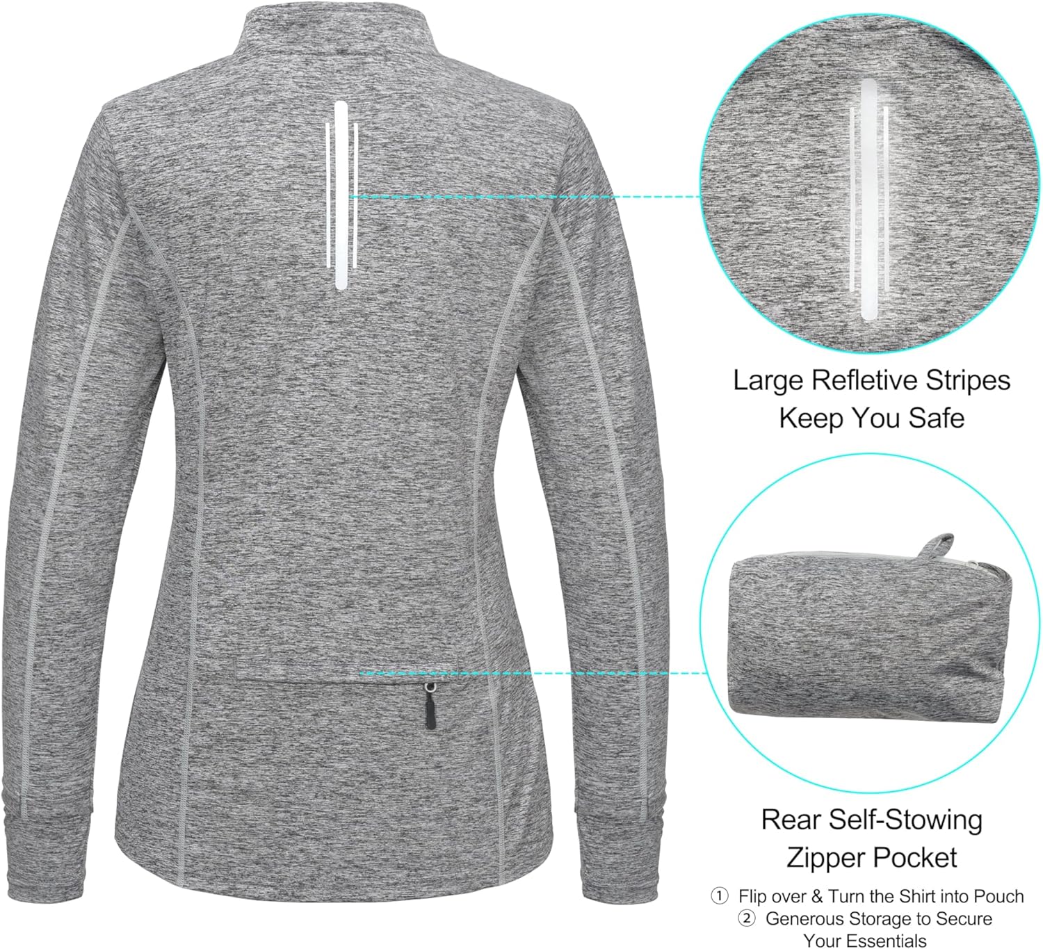 Little Donkey Andy Women's Lightweight Quarter Zip Pullover, UPF 50 Long Sleeve Athletic Shirts for Running Golf Workout