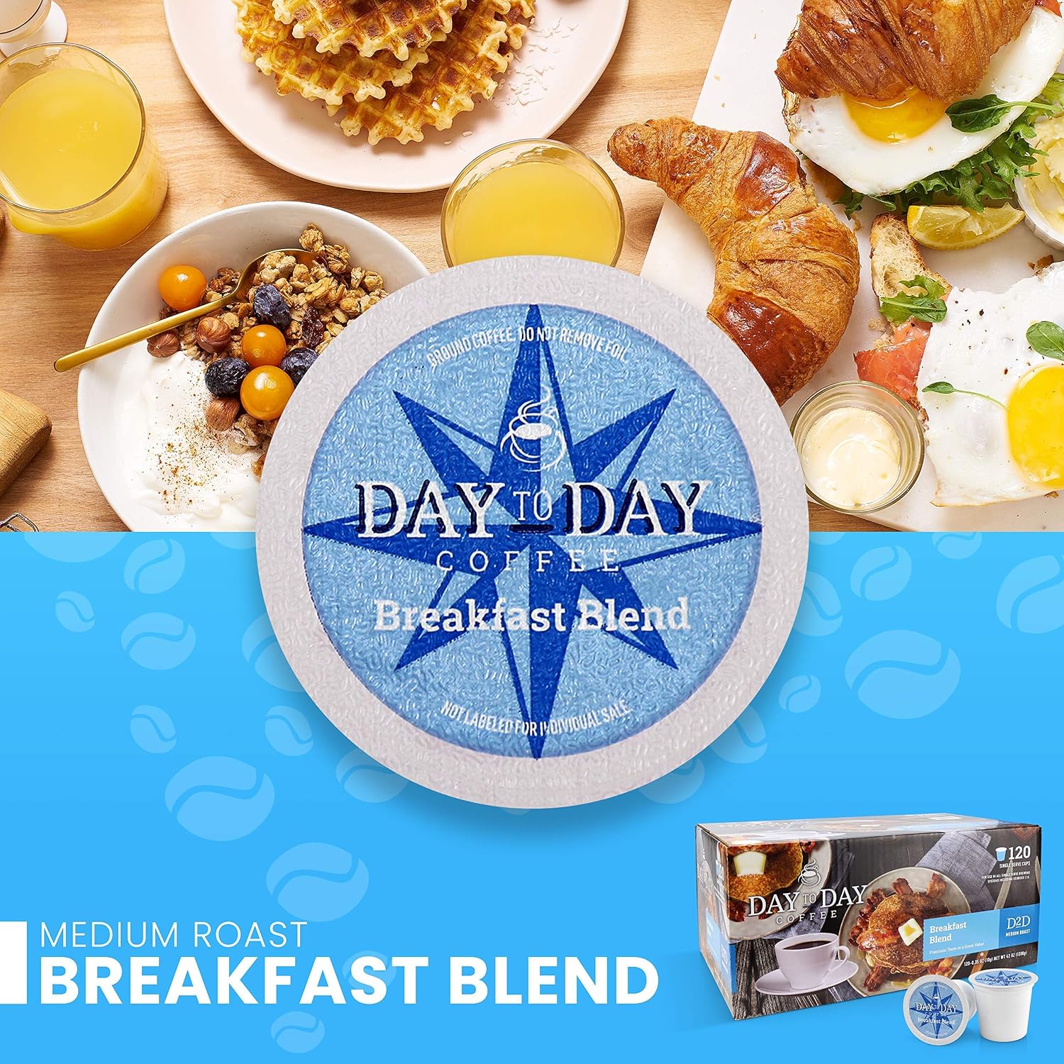 Day To Day 120-Count Breakfast Blend, Medium Roast Single Serve Coffee Pods for K-Cup Keurig Brewers (Breakfast Blend, 120 Count (Pack of 1))