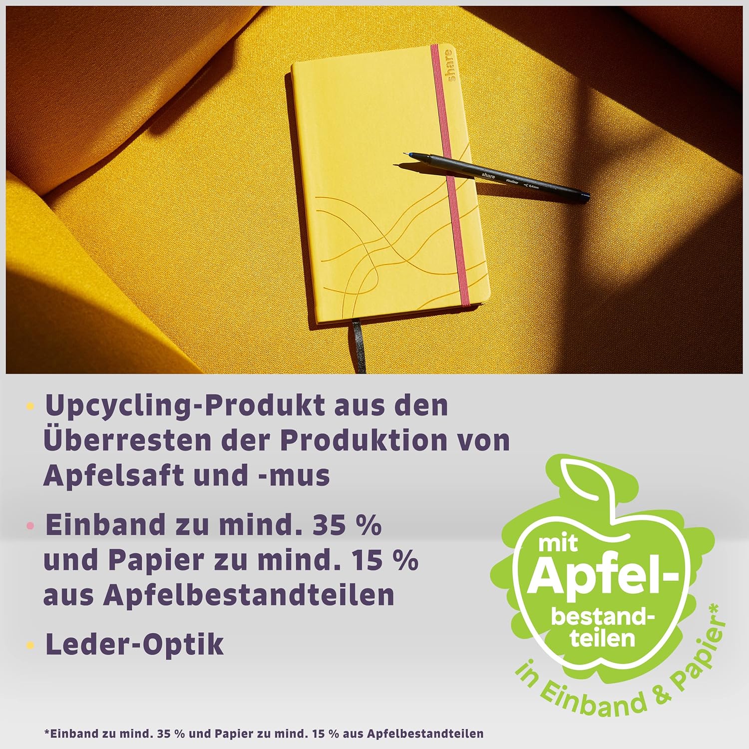 share Journal A5 Dot Squared - Notebook Donates a Lesson for a School Child - Upcycling Apple Shell Notebook - Green