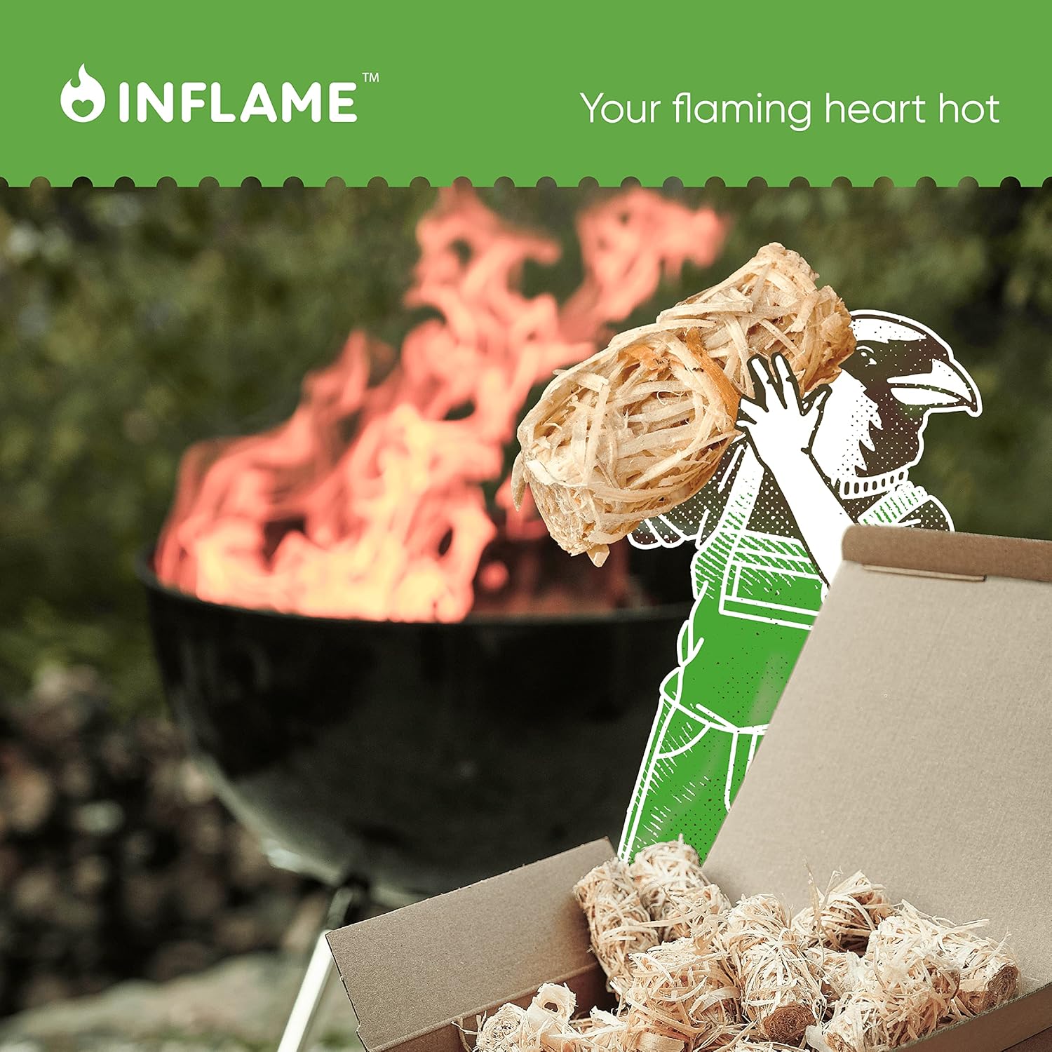 Inflame Fire Starters Set 200 pcs: 130 pcs + 70 pcs Firestarters for Campfires, Grill, BBQ, Fireplace, Woodstove - Charcoal Starter - Waterproof, Weather-Resistant - Natural Wood Fireplace Starters