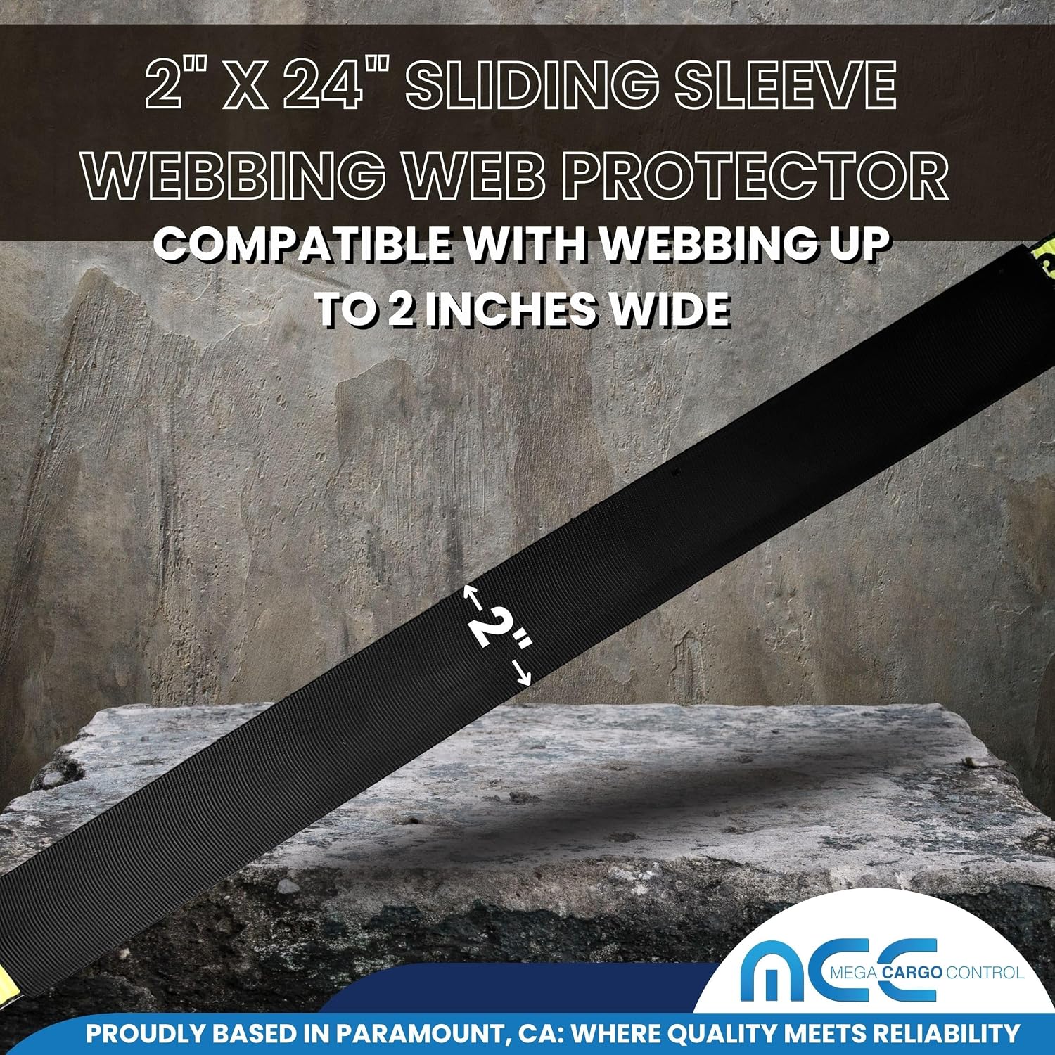 Mega Cargo Control Webbing Protectors for 2" Wide Tie-Downs, Tow Straps, Winch Tie Down System - Black, 24" Sliding Sleeves (10 Pack)