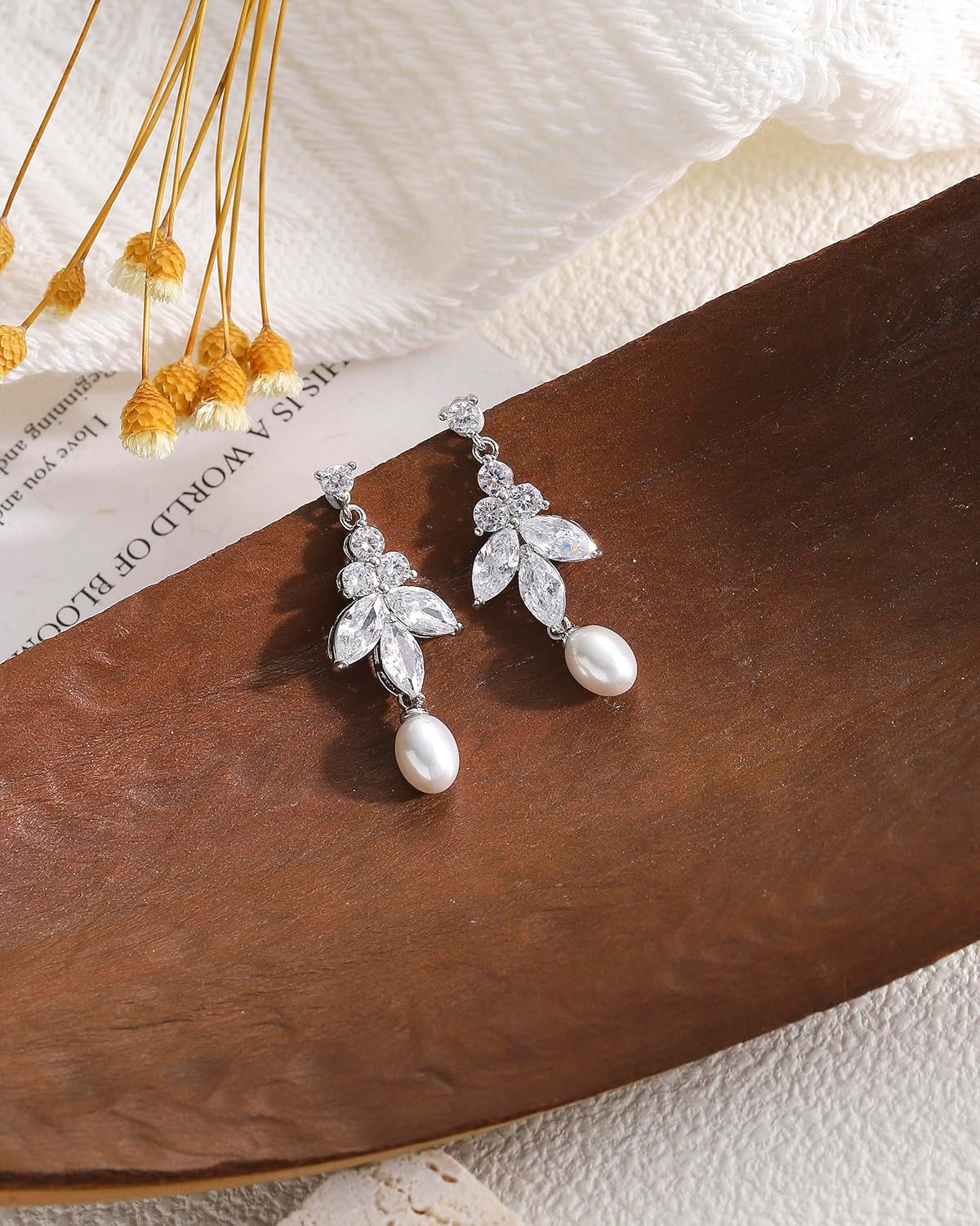 Pearl Earrings for Women, 14k Gold Plated Trendy Diamond Pearl Drop Earrings Bridal Shower Gifts Wedding jewelry for Women - Image 4