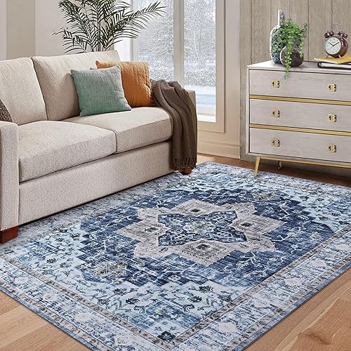 Miniatura 7 de GAOMON Alfombra vintage envejecida, lavable a máquina, para sala de estar, dormitorio, medallón tradicional, antideslizante, resistente a las