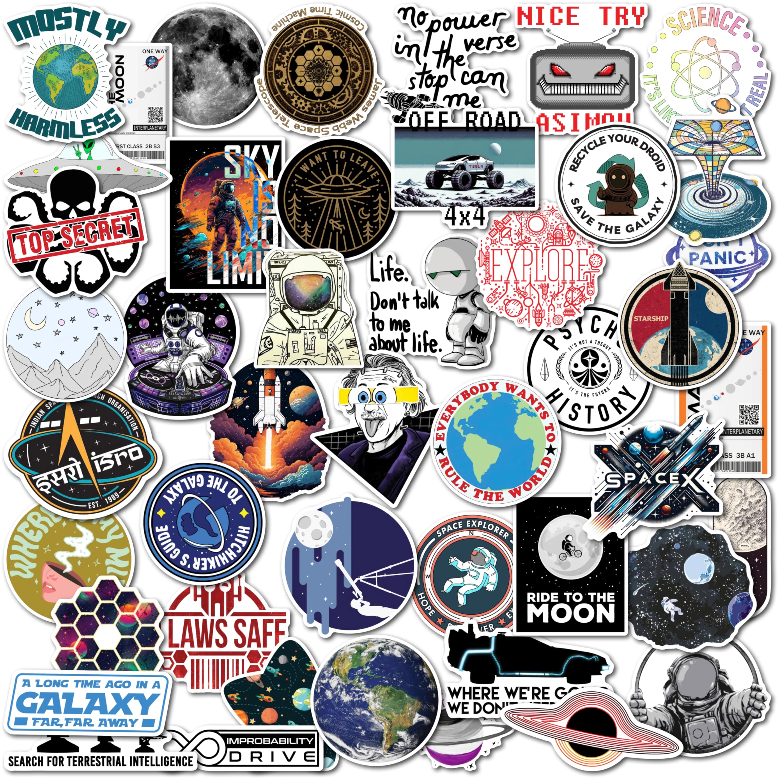 WallDesign Space & Science Sticker Collection: 47 Laminated Stickers for Mobile, Laptop, Personalizing and Gifting! Durable, Hi-Quality Print for Astronomy Lovers-Self-Adhesive