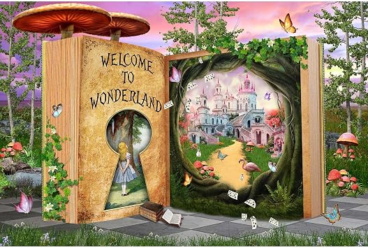 5x3ft Welcome to Wonderland Enchanted Tea Party Photography Backdrop Kids Fairy Tale Photo Tapestry Props Wonderland Tea Party Backdrops Fairy Castle Background Birthday Banner L1873A