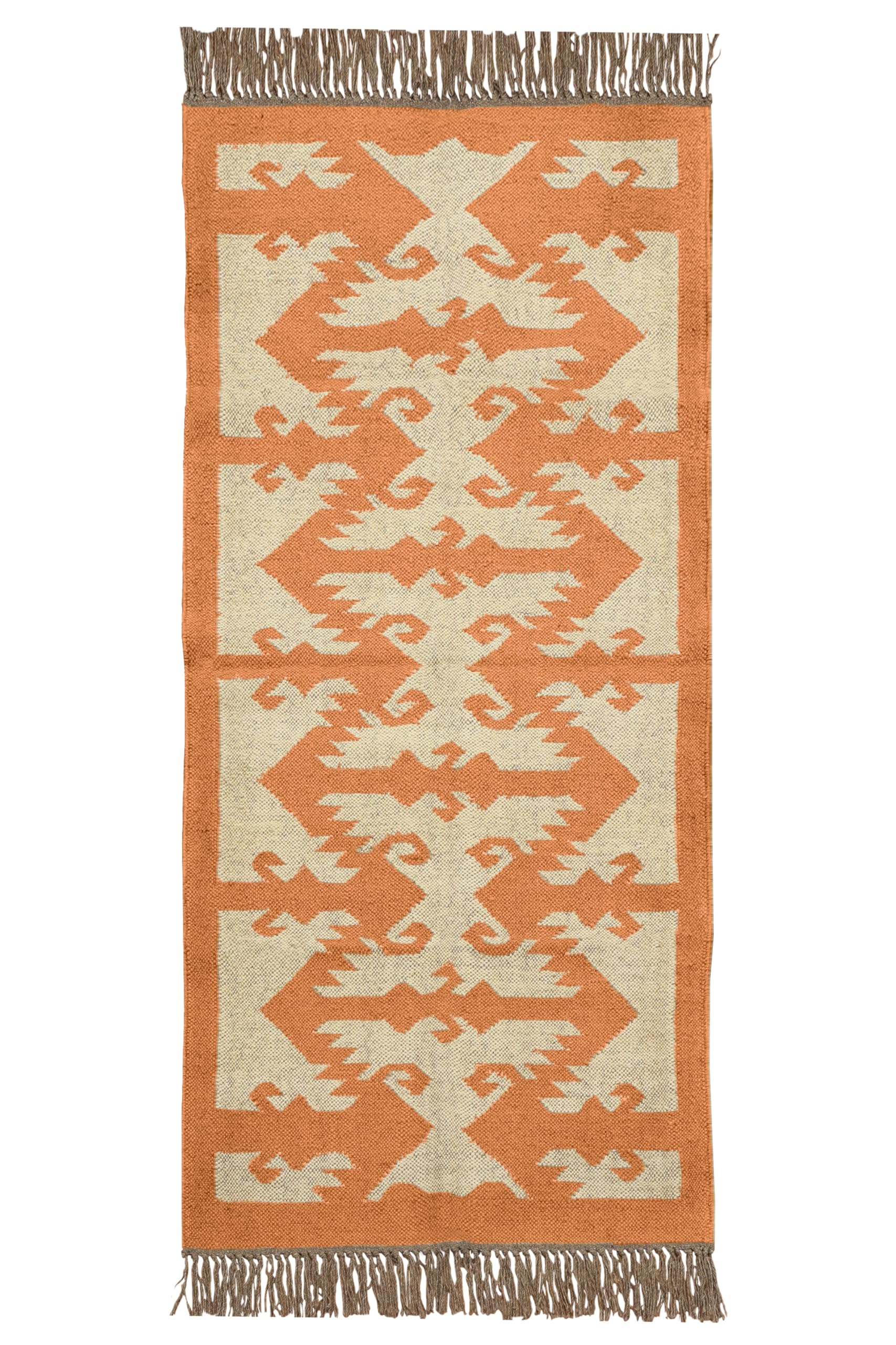 Tapis kilim en laine orange et beige pour embellir votre cuisine