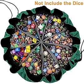 SIQUK Large Dice Bag with Pockets Big Capacity Dice Bag Drawstring Dice Pouch DND Dice Storage Bag for RPG MTG Table Games, Hold Over 300 Dice, Dark Green