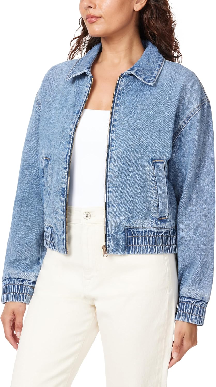kensie Jeans for Women Collared Denim Bomber Jacket, Sizes Small to X-Large