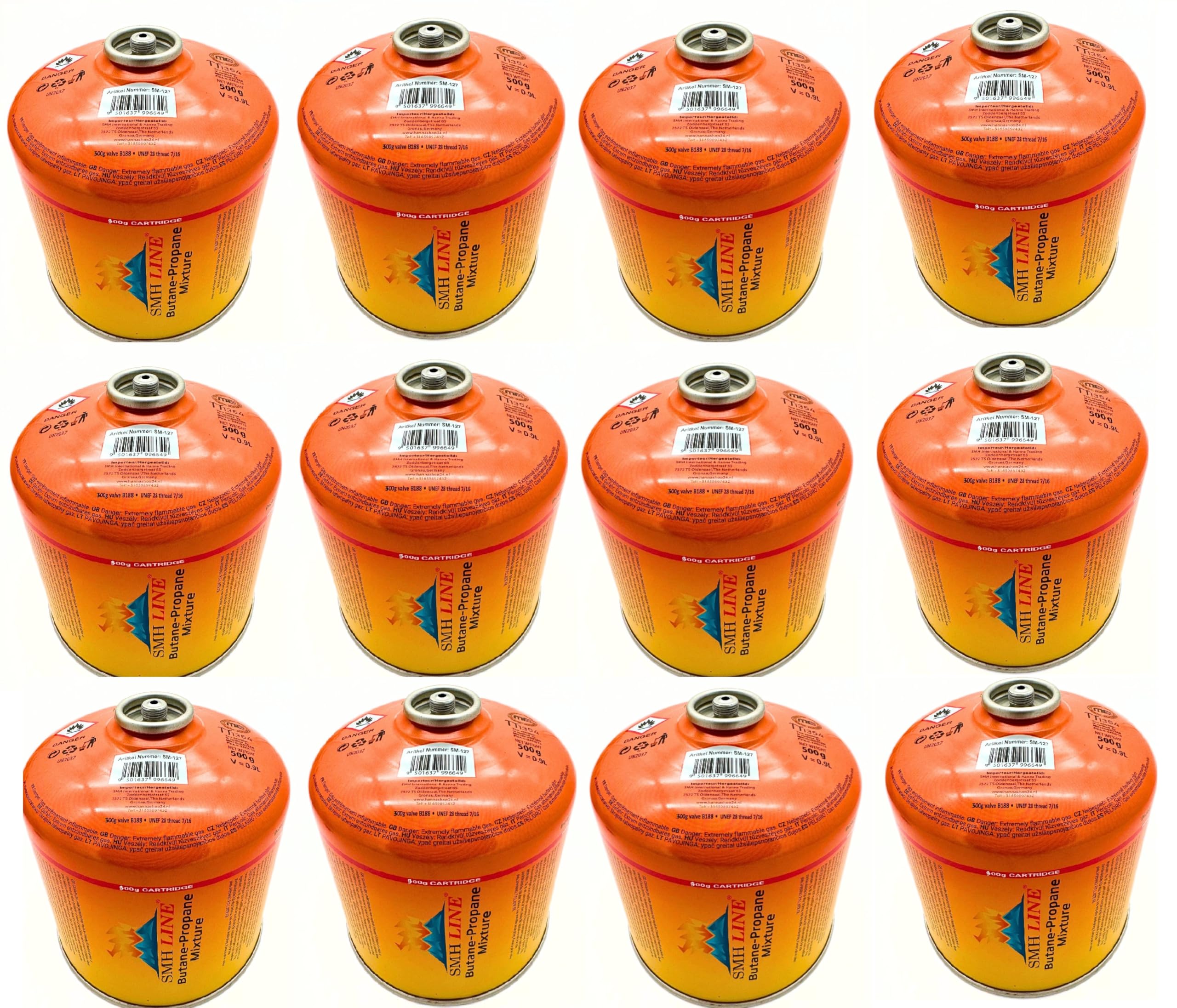 SMH LINE Elico,12 cartucce a vite da 300 g,filettatura universale 7/16,cartuccia a gas,cartuccia valvola EN 417,con filettatura,bruciatore Bunsen,butano,propano,mix di fornelli da campeggio,fornello