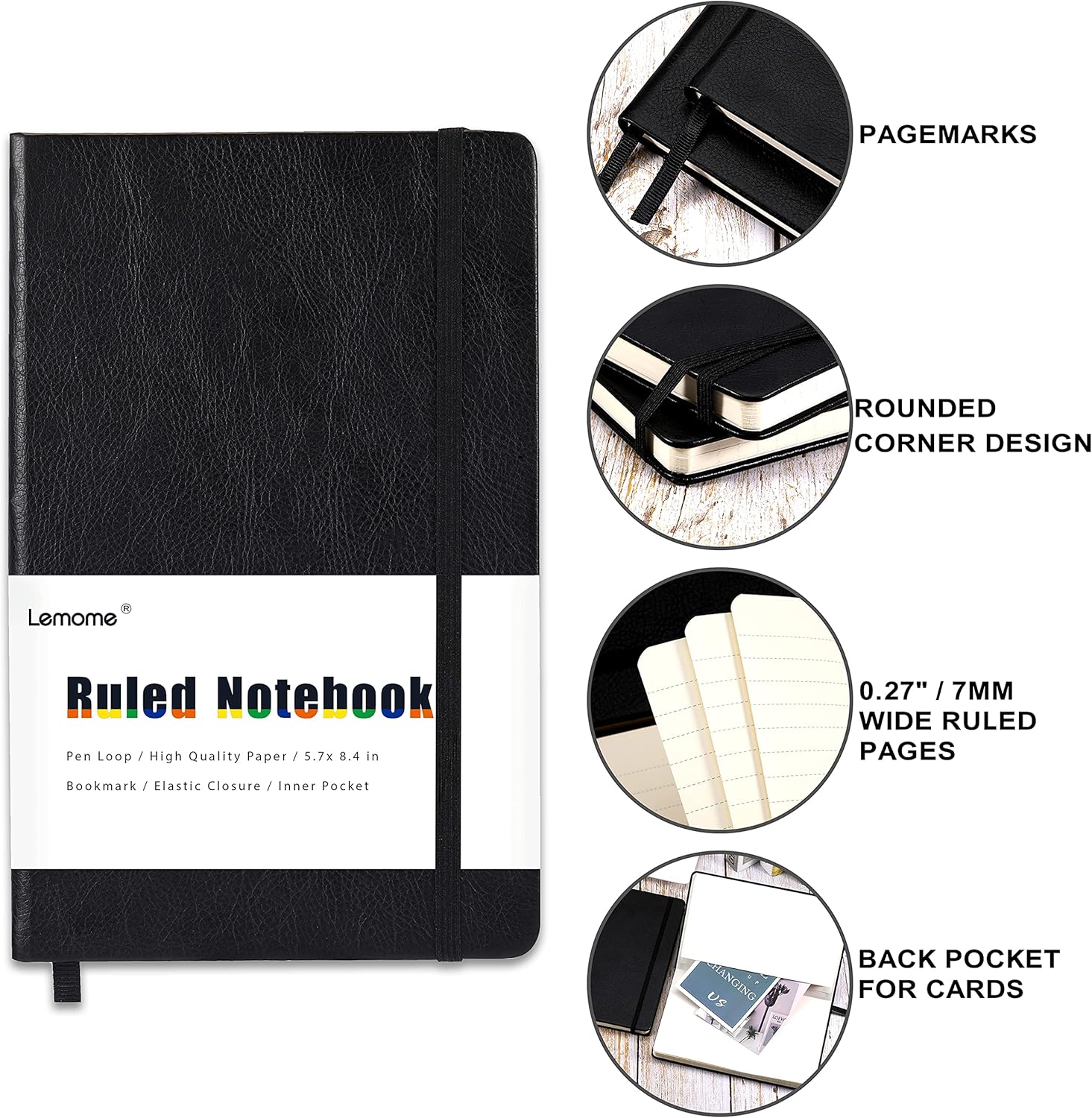 Ruled Notebook/Journal - Lined Journal with Premium Thick Paper, 5" X 8" College Ruled Journal/Notebook, Banded with Exquisite Inner Pocket, Hardcover : Office Products
