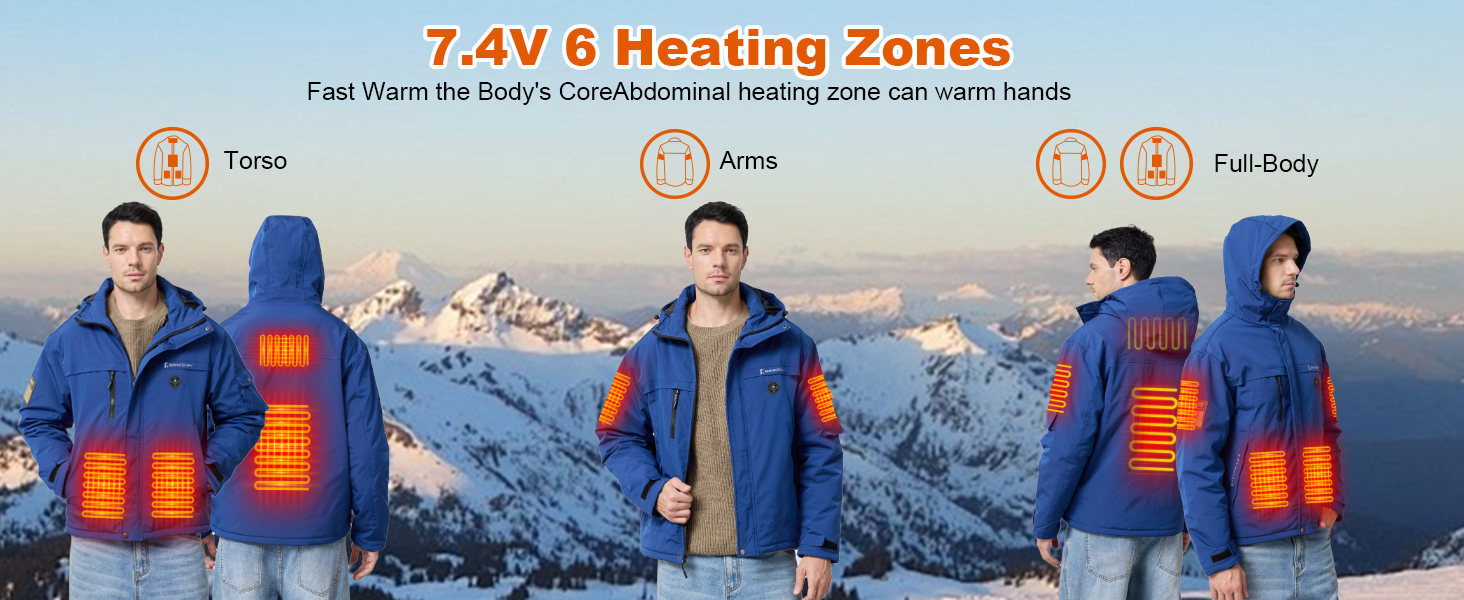 Veste Chauffante Homme Avec Batterie 20000mAh - 6 Zones De Chauffe, 3 Températures - Imperméable Et Coupe-vent - Pour Ski, Camping, Randonnée