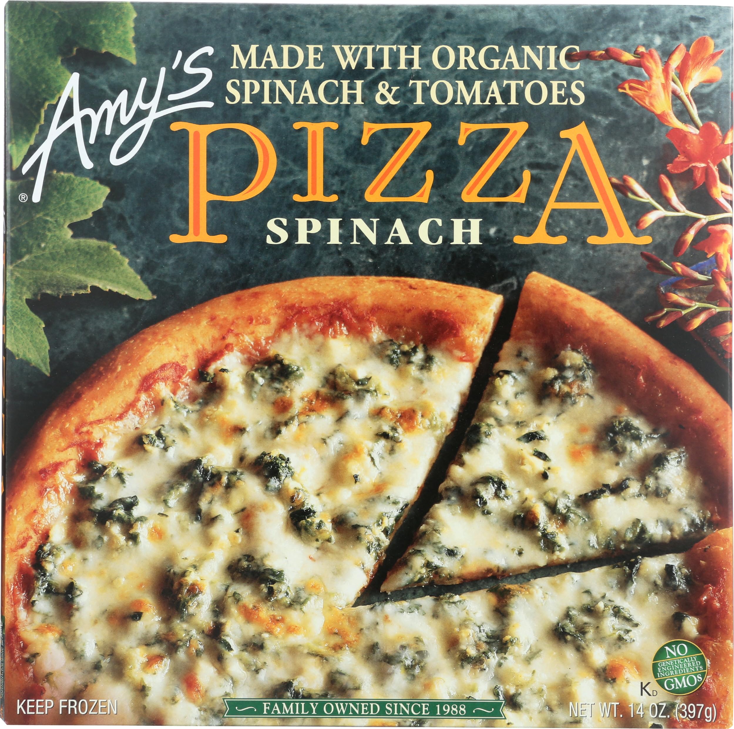 Amy's Frozen Pizza, Spinach Pizza, Made With Organic Spinach and Tomatoes, Frozen Meals, 14.0 Oz - pizza | Mubboo