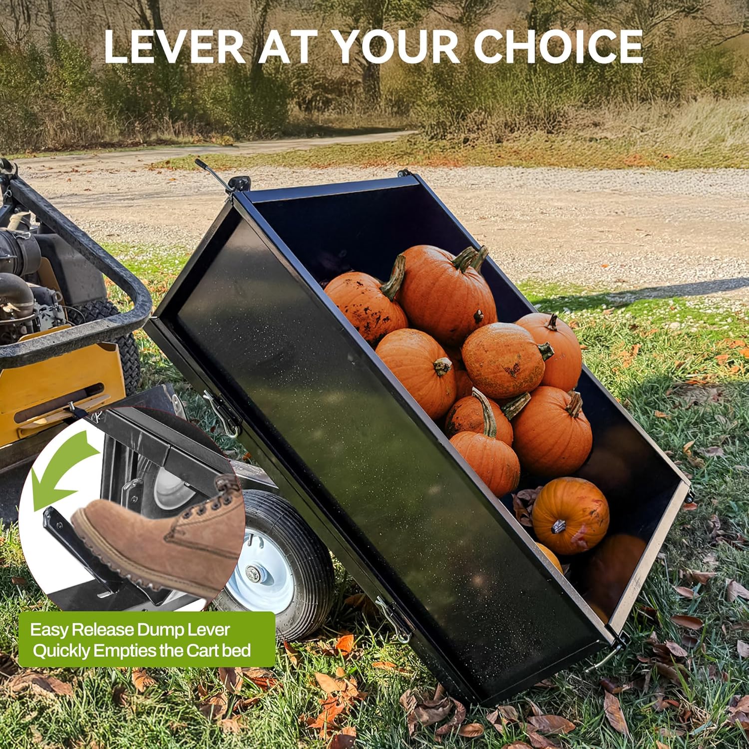 AUTOSAVER88 500Lb Steel Dump Cart Tow Behind Lawn Dump Cart for Lawn Tractor Black