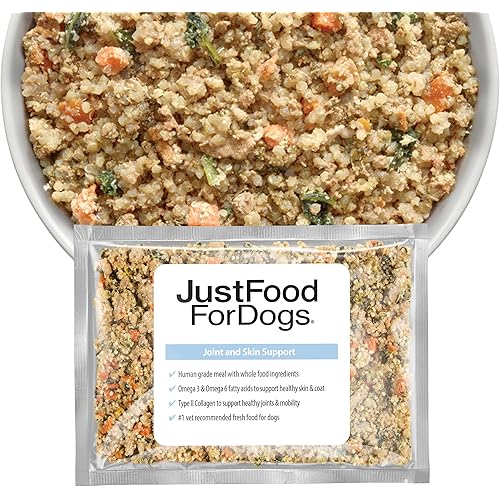 JustFoodForDogs Frozen Fresh Dog Food for Sensitive Skin & Allergies, Joint Health, Complete Meal or Human Grade Dog Food Topper, Joint & Skin Support, 18 oz (Pack of 21)