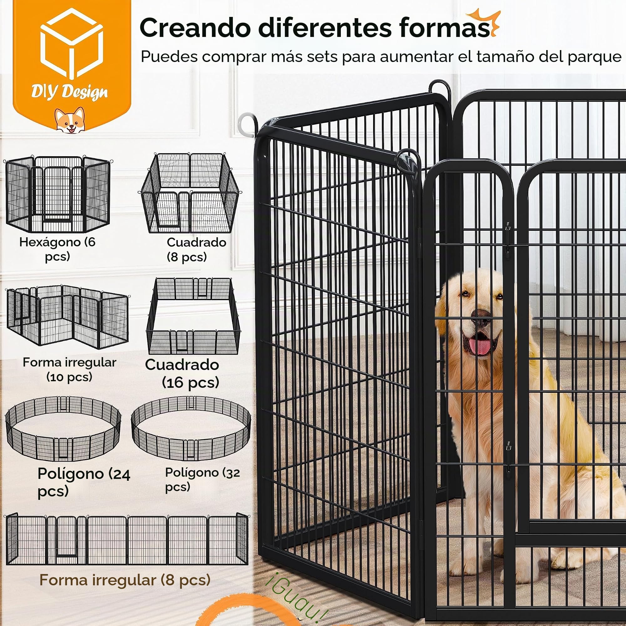 Yaheetech Parque para Perros 6 Piezas 80 X 100 cm Corral Metálica Plegable para Mascotas Interior Exterior Jardín