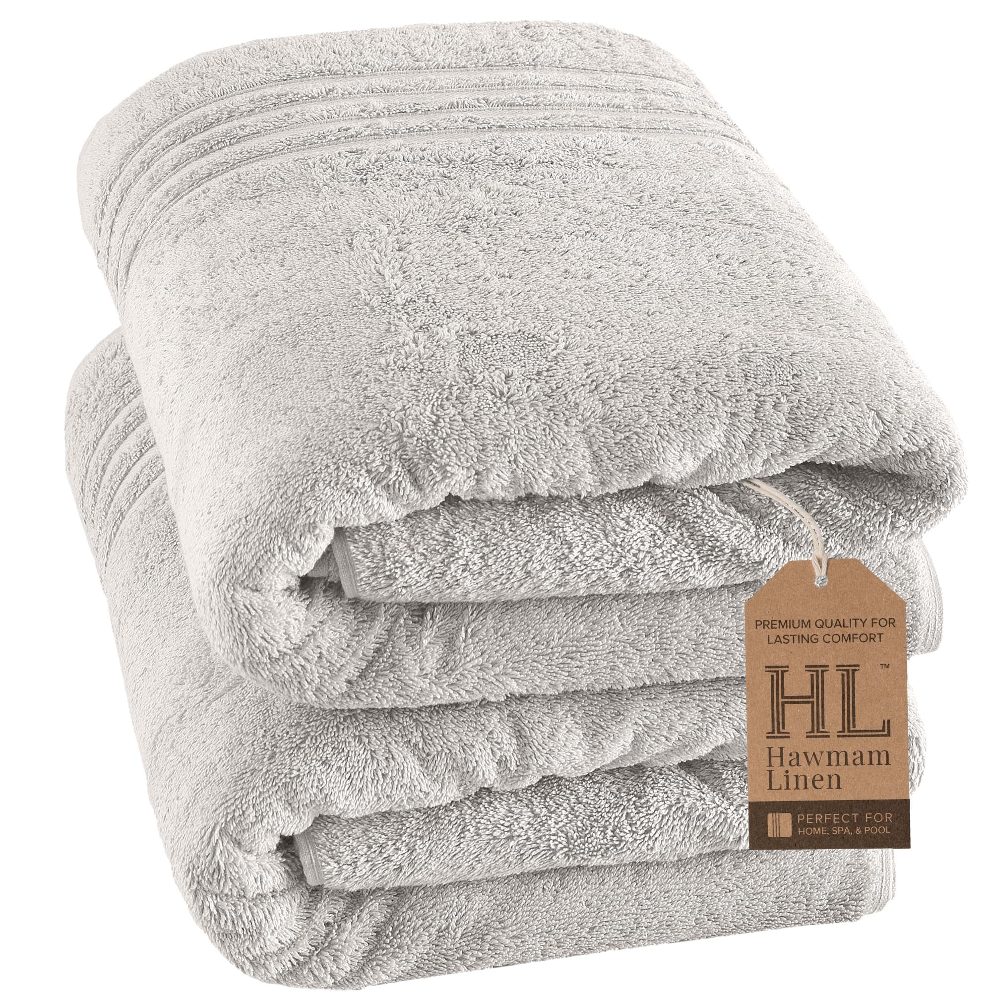 Hawmam Linen Bath Sheets Extra Large, Turkish Cotton, 2 Pack, Ice Silver