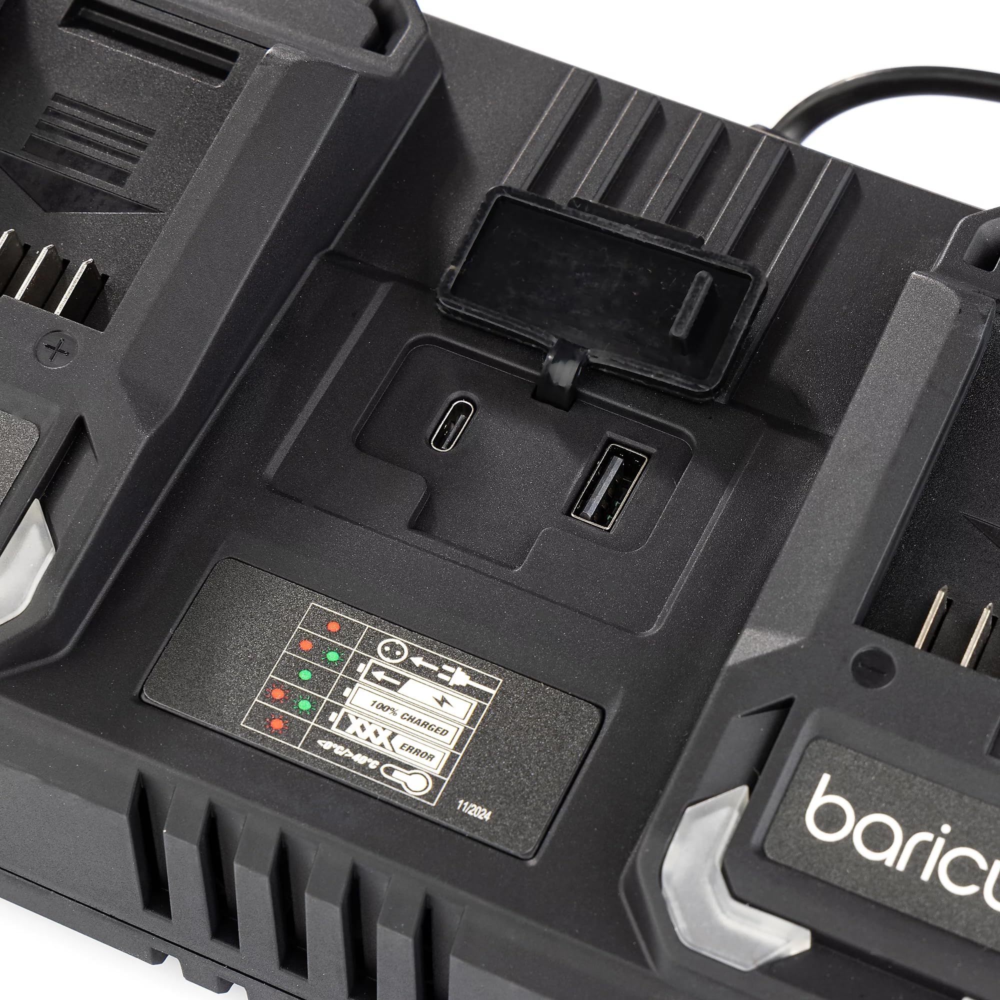 Baricus Doppelladegerät 18V – Ladegerät geeignet für alle 18V 2Ah & 4Ah Akkus - mit USB & USB-C - B-Ware