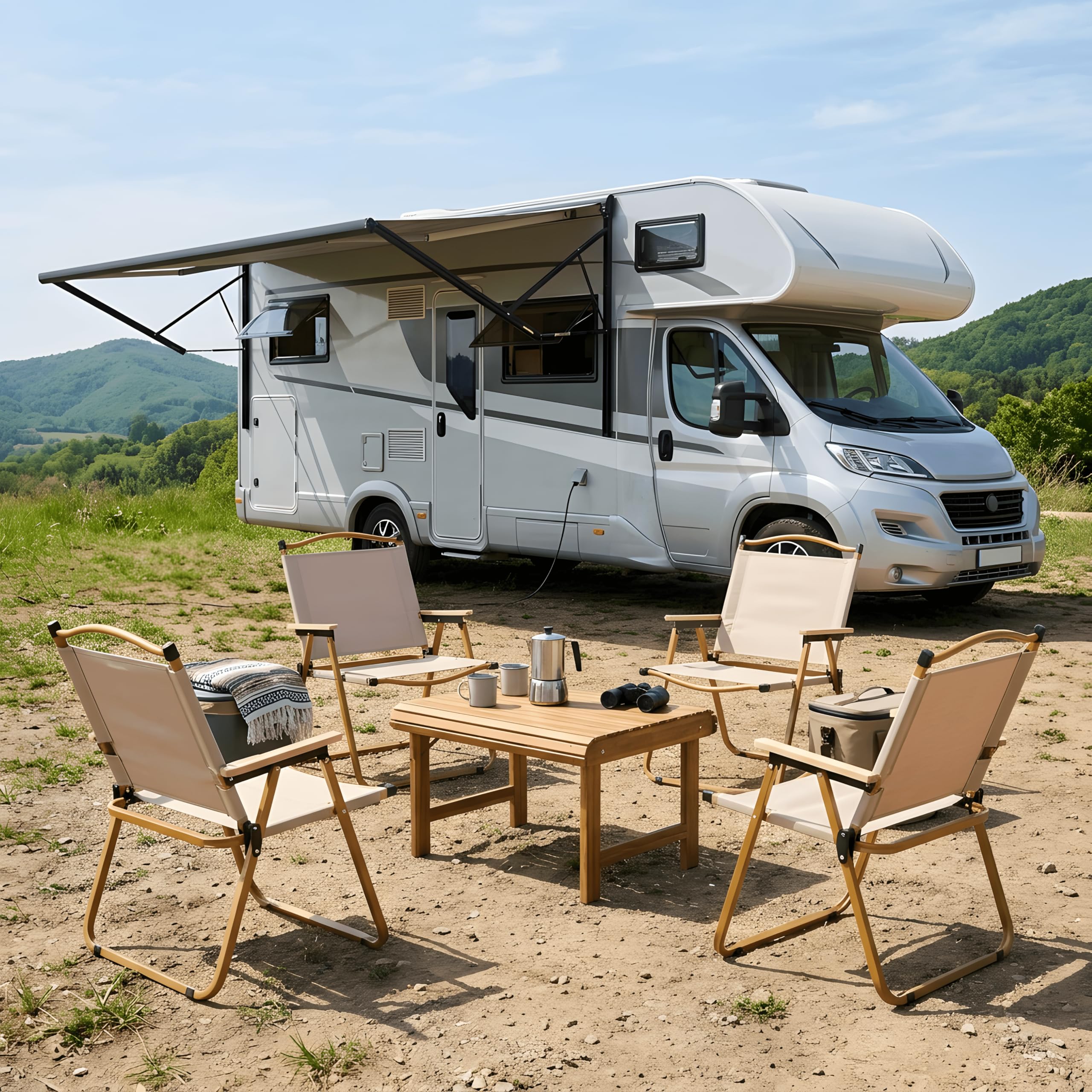 EGGREE Lot de 2 Chaises de Camping, Capacité de Charge de 120 kg, Accoudoirs en Bois et Tissu Oxford 600D, Chaises Pliantes Portables pour Camping, Plage, Terrasse, Pêche (Kaki)