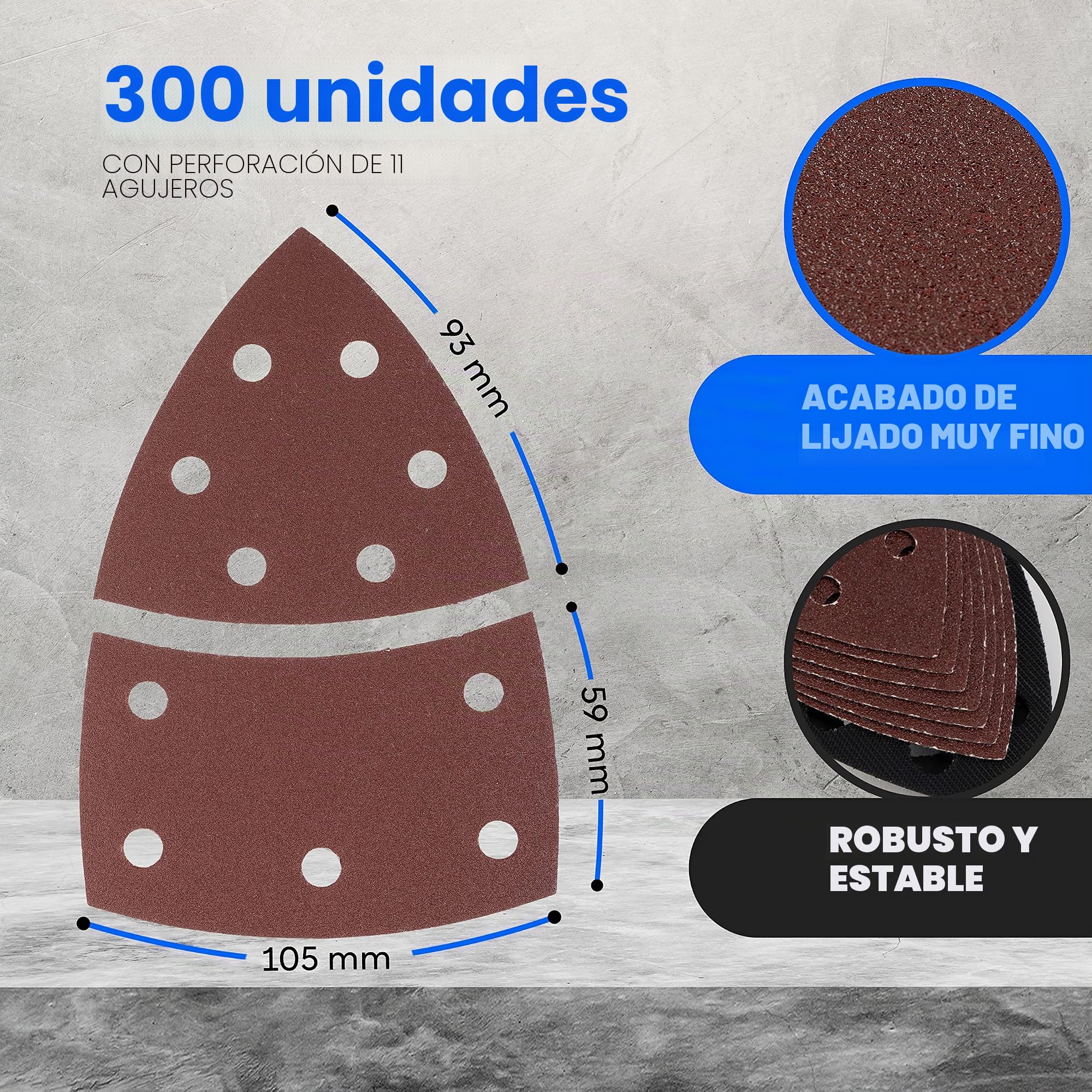 300 triángulos de lijado Prio, 11 orificios, 105 x 152 mm, 50 granos 40-60, 80-120, 180-240, para lijadoras múltiples, hojas de lija, almohadillas triangulares