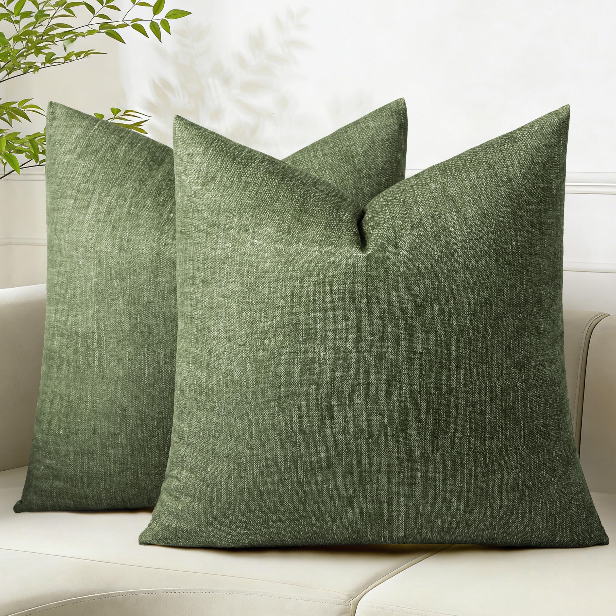 AELS Decorative Throw Pillow Covers 26x26, Set of 2, Soft Textured Look Printed Pillow Case, Modern Farmhouse Cushion Case for Bed Couch Sofa, Light Olive Green (Covers Only)