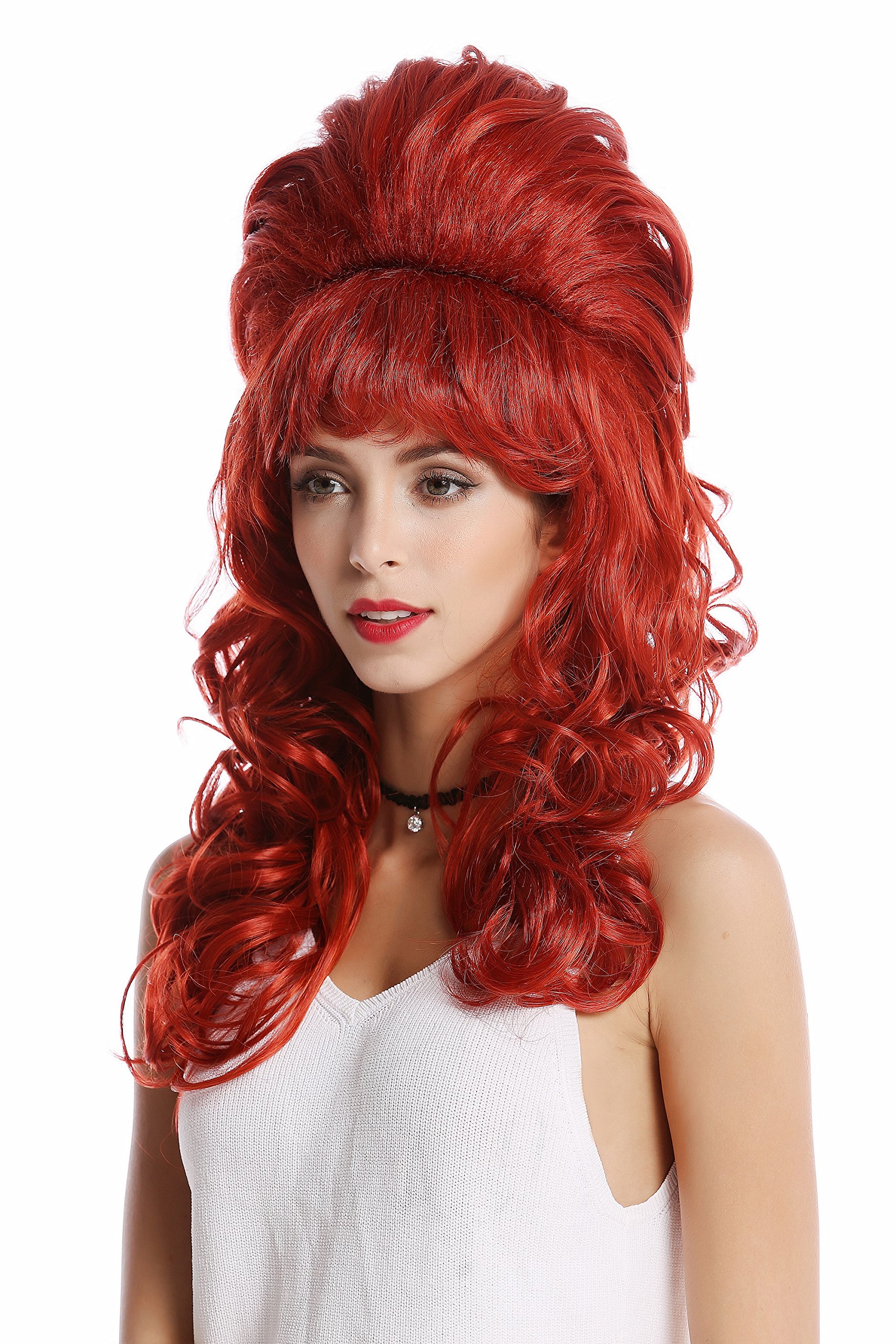 WIG ME UP - GF-W2418-137 Quality Lady Wig Baroque 60s Beehive Retro Bun curly long fiery red Pop Singer, red (137), 50 cm