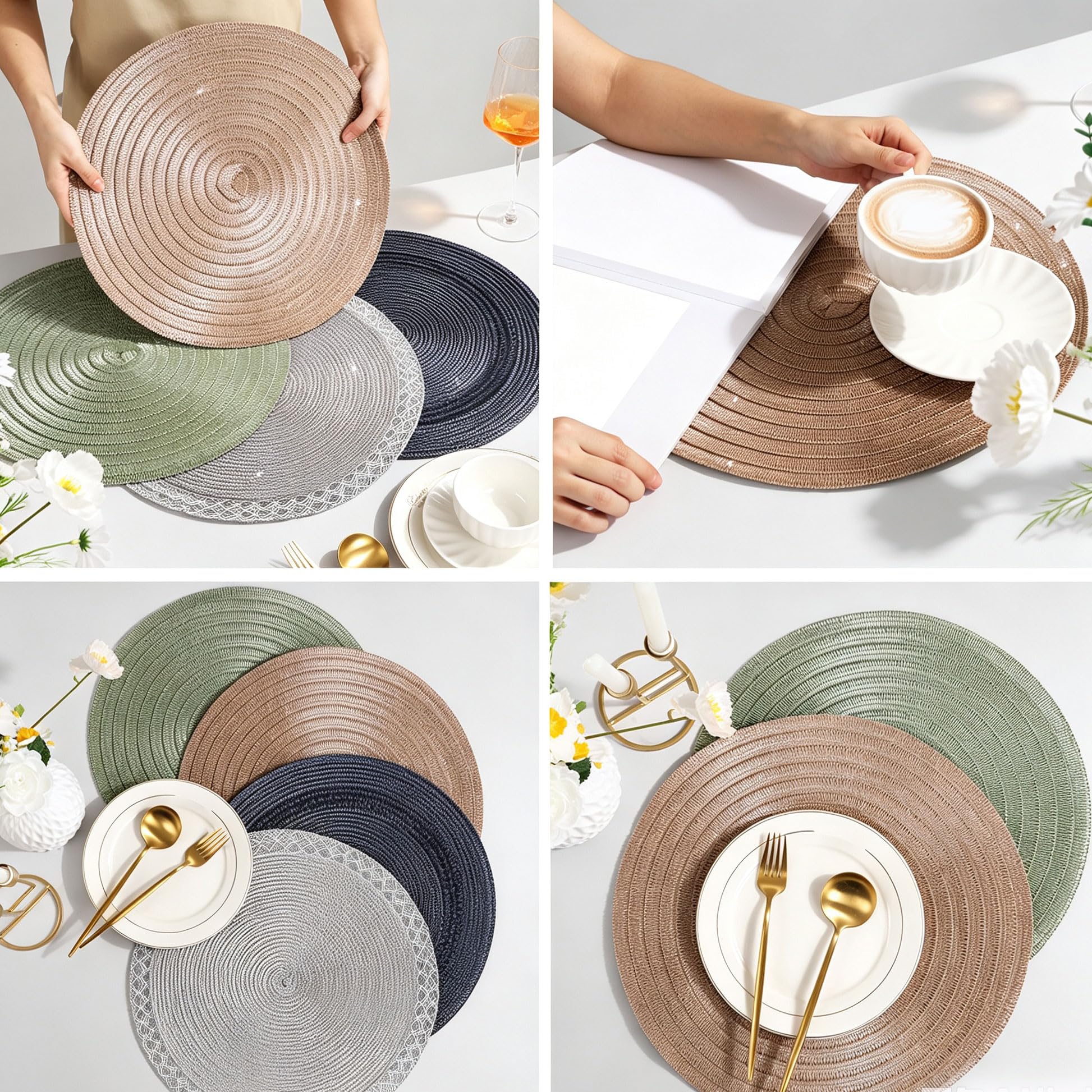 Juego de Manteles Individuales Redondos Trenzados para Mesa, 38cm
